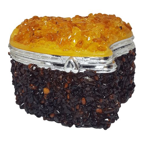 USA Fait main Naturel Ambre Baltique Boîte à Bijoux Miroir Cœur Cadeau Saint-Valentin KIZIMA USA