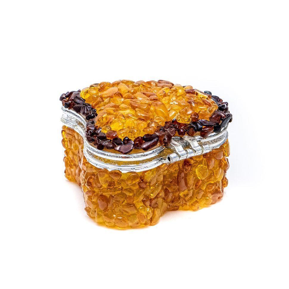 USA Handmade Natural Baltic Amber Jewelry Box Mirror Heart KIZIMA