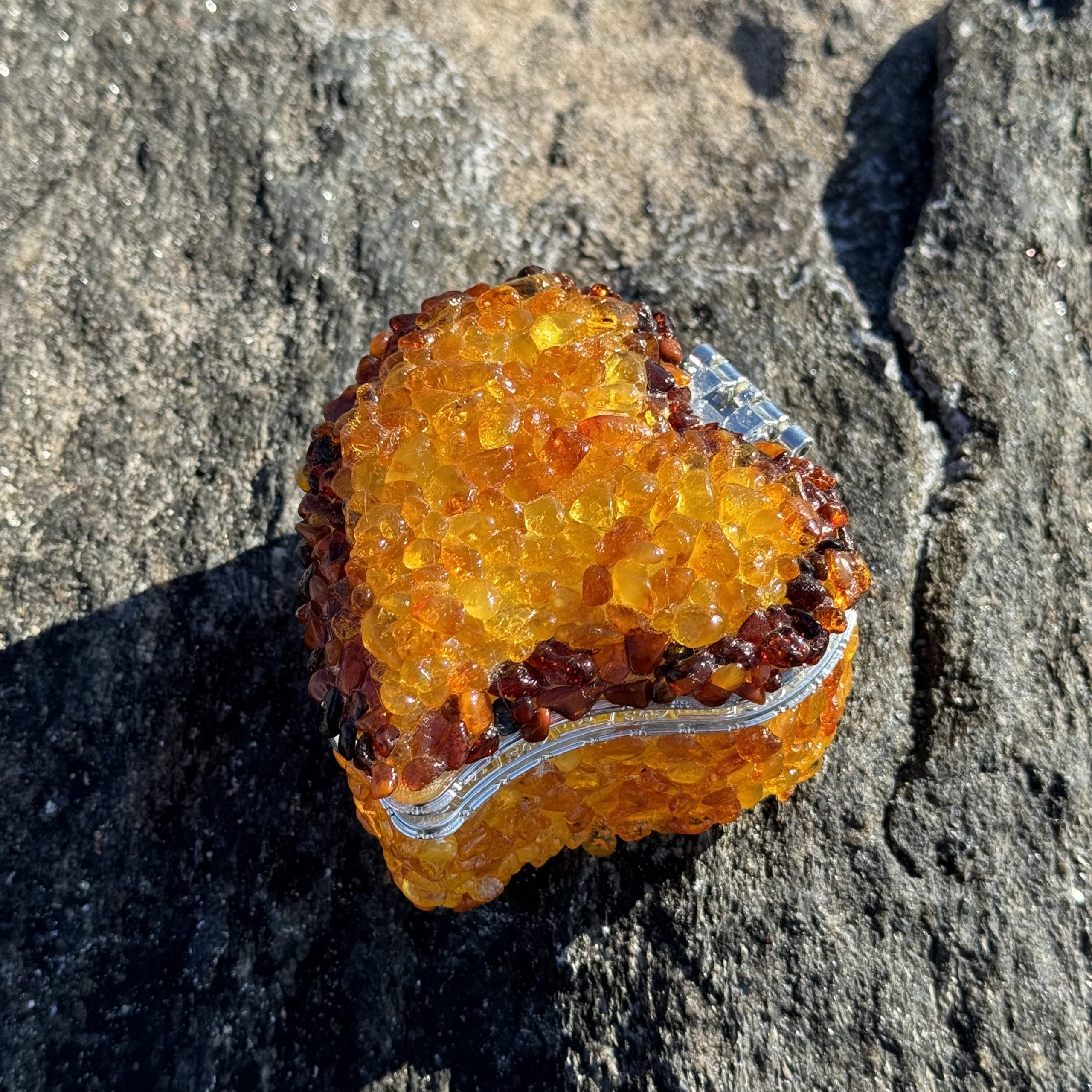 USA Handmade Natural Baltic Amber Jewelry Box Mirror Heart KIZIMA