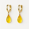 Handmade Baltic amber teardrop earrings on gold hoops by KIZIMA® — natural amber jewelry, made in USA