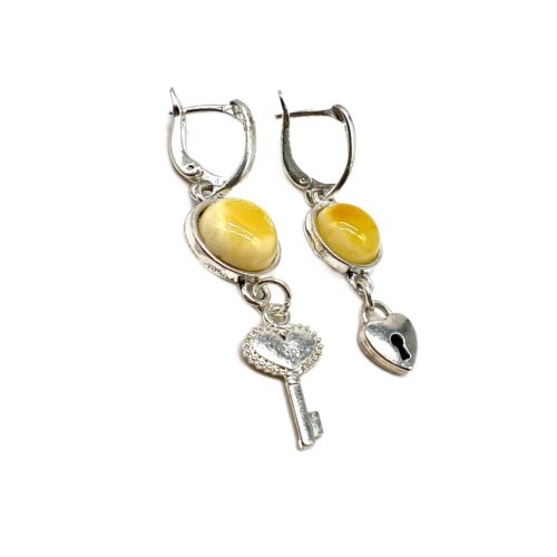 USA Handmade Earrings with yellow amber Key and lock KIZIMA