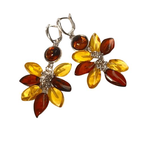 USA Handmade Earrings Multi-colored Bouquet of Amber KIZIMA