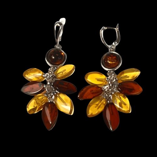 USA Handmade Earrings Multi-colored Bouquet of Amber KIZIMA