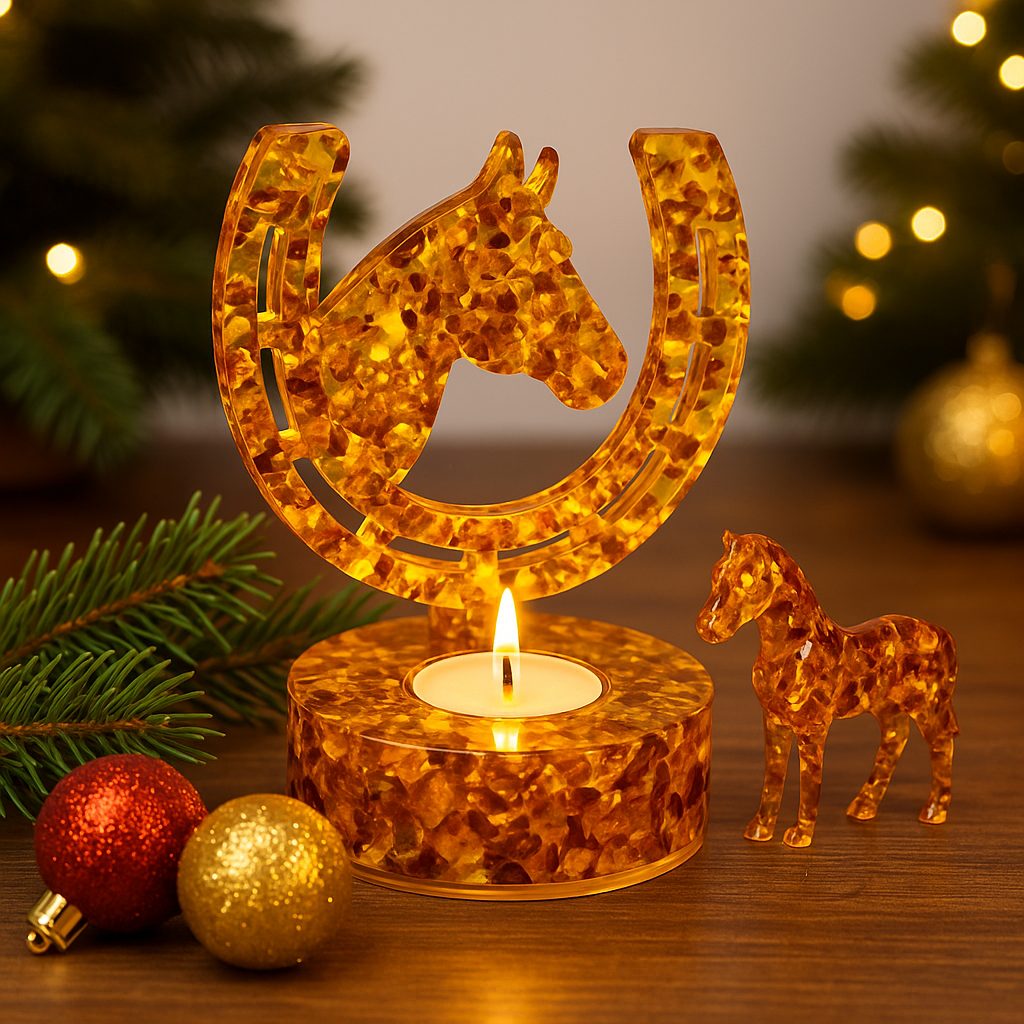 Horseshoe and Horse Head Candlesticks in Amber are exquisite handmade decorative pieces with round and square bases. Perfect for holiday decor, business gifts or to create a stylish atmosphere in your home in 2026