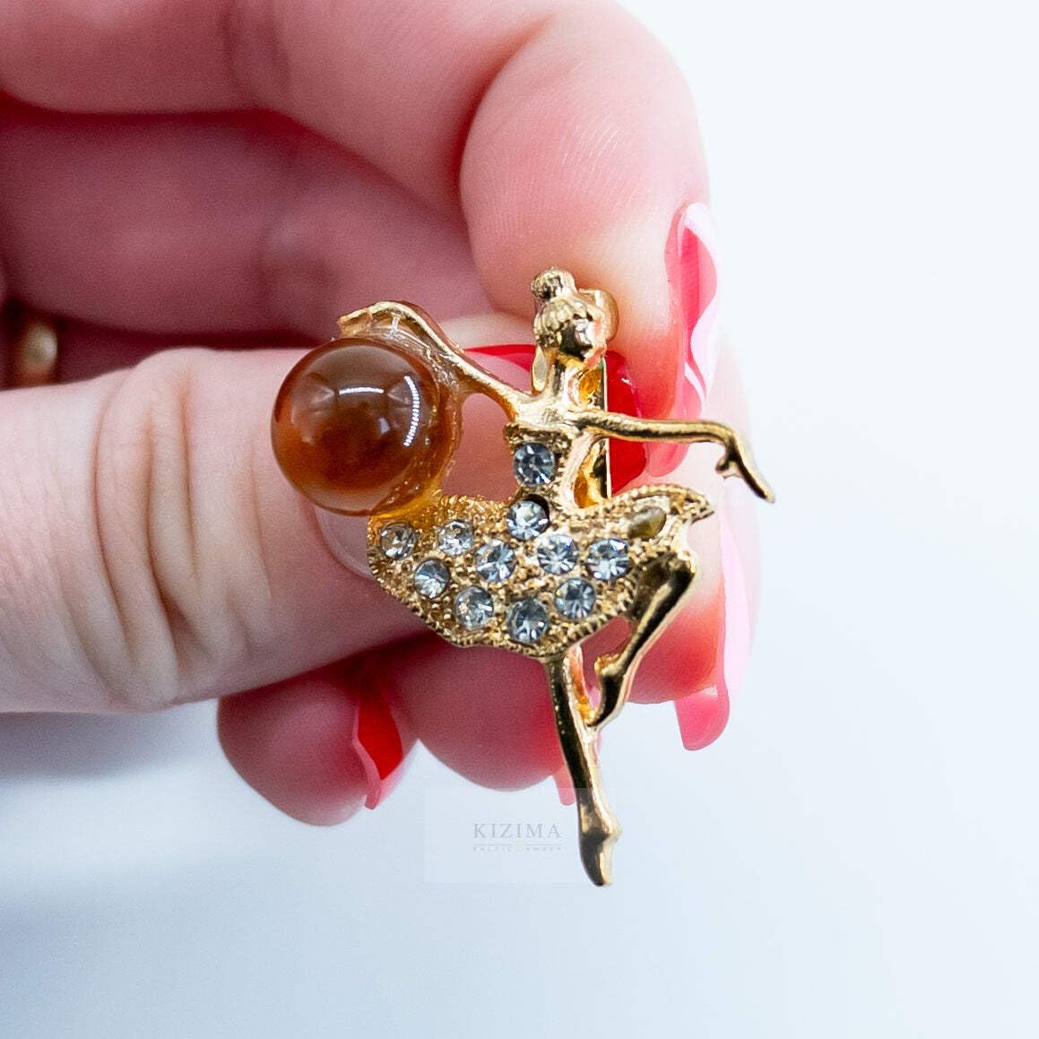USA Brooch Ballerina HANDMADE Amber Valentine's Day Gift KIZIMA