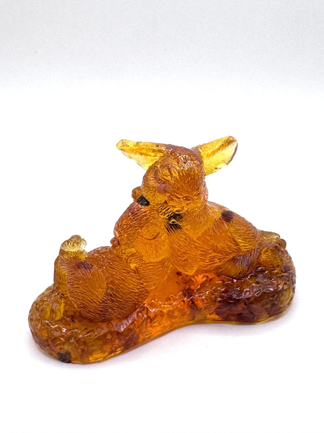 KIZIMA USA Handmade Figurine of Two Rabbits Epoxy Resin Stone of Natural Amber Home Decor Gift Easter