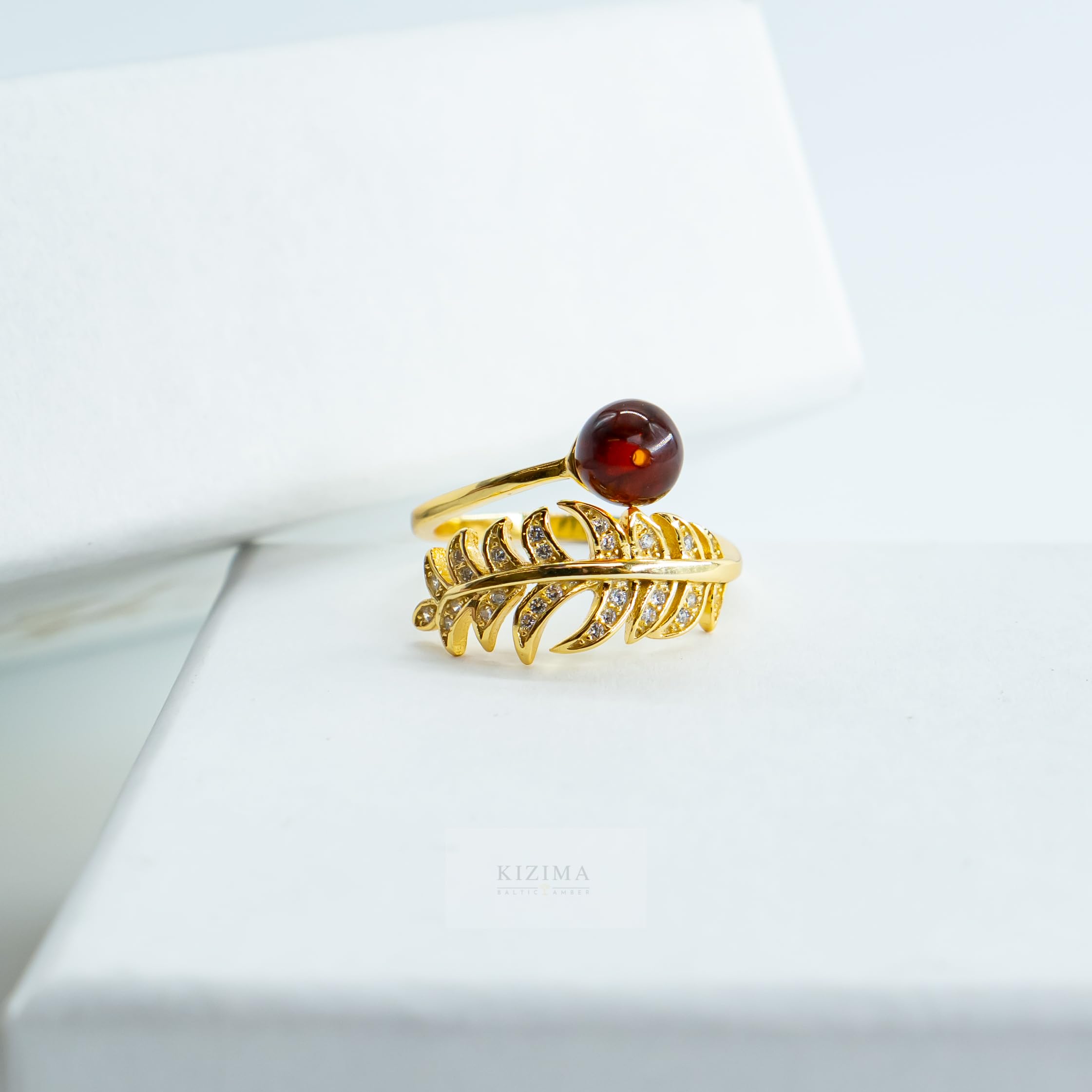 Handmade Baltic Sphere Amber Ring Authors design