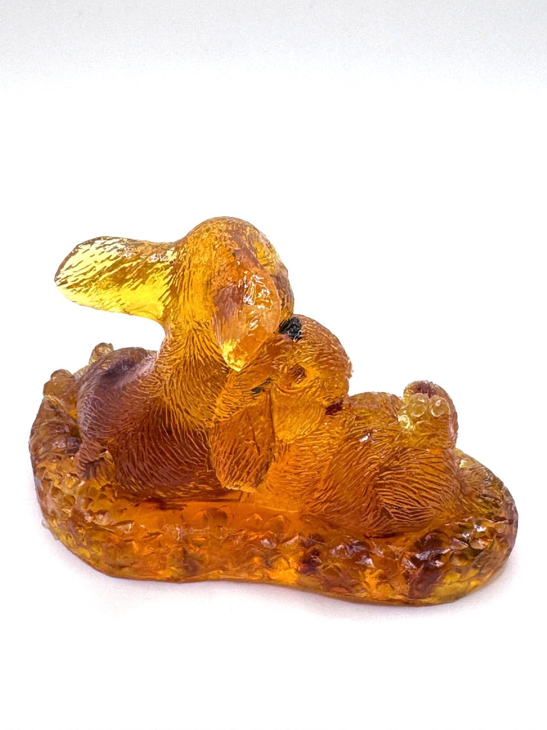 KIZIMA USA Handmade Figurine of Two Rabbits Epoxy Resin Stone of Natural Amber Home Decor Gift Easter