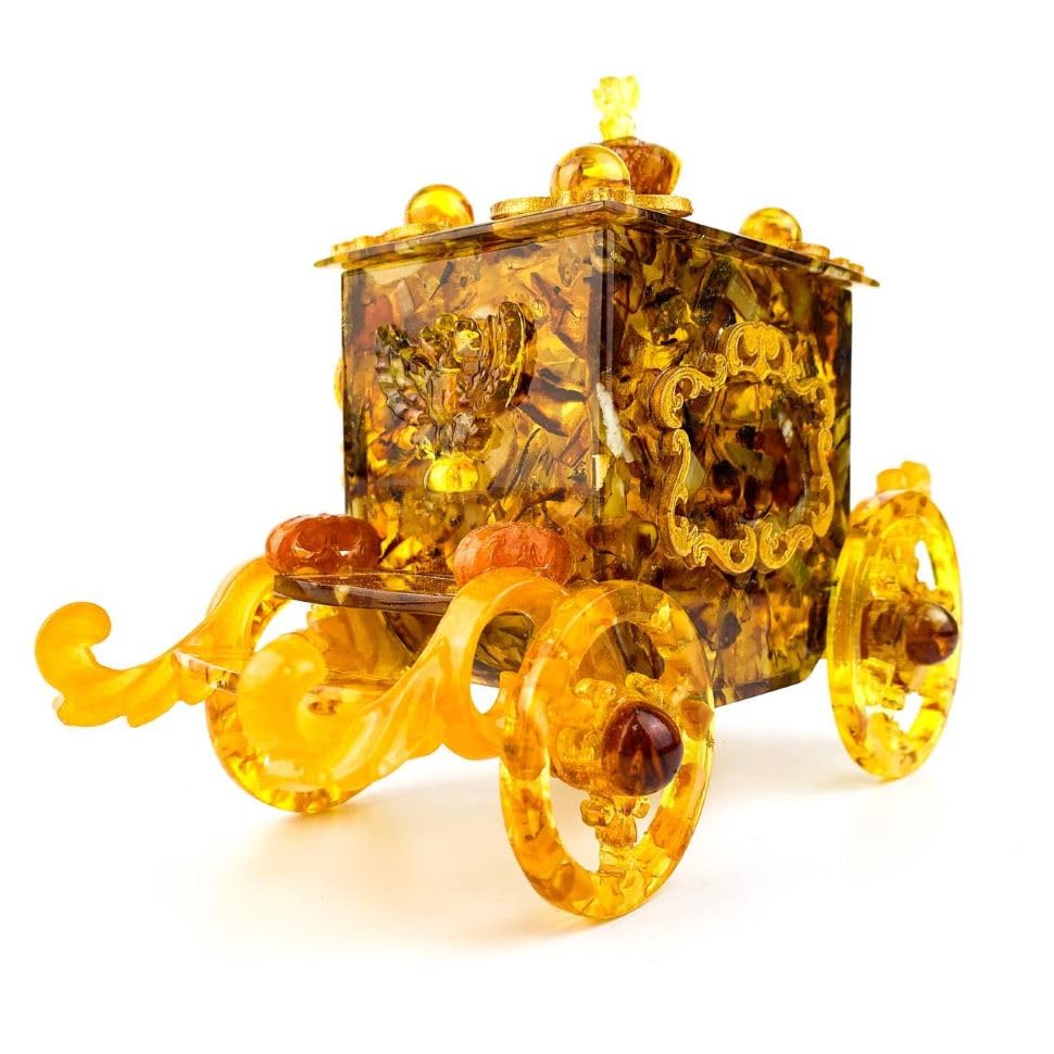 Natural Baltic amber carriage jewelry box gift by KIZIMA® — handmade in USA, front view