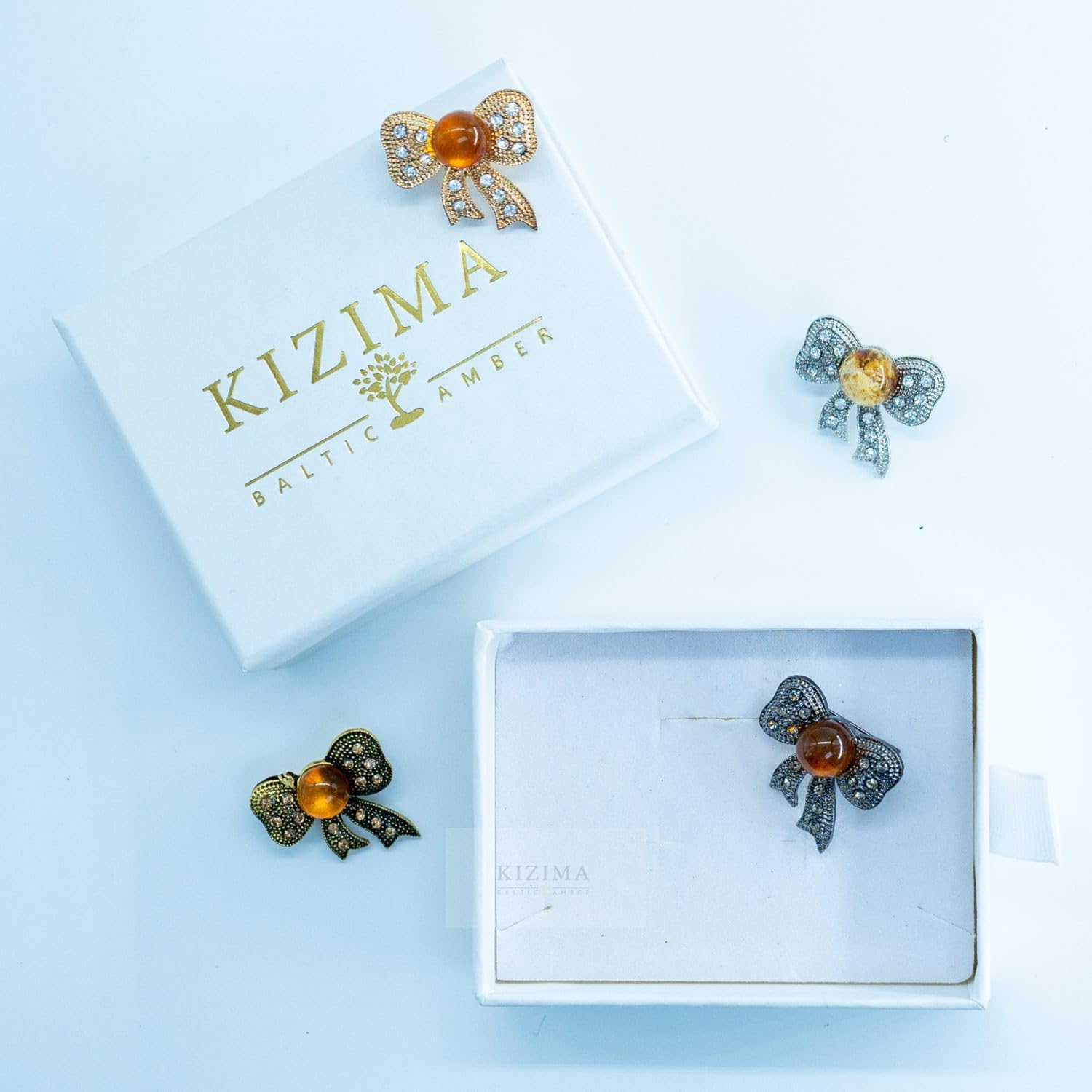 USA HANDMADE bow Brooch Amber Valentine's Day Gift KIZIMA