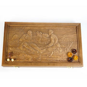 USA Handmade Board Game Backgammon made of Amber and resin in a Wooden case hunters at a halt KIZIMA