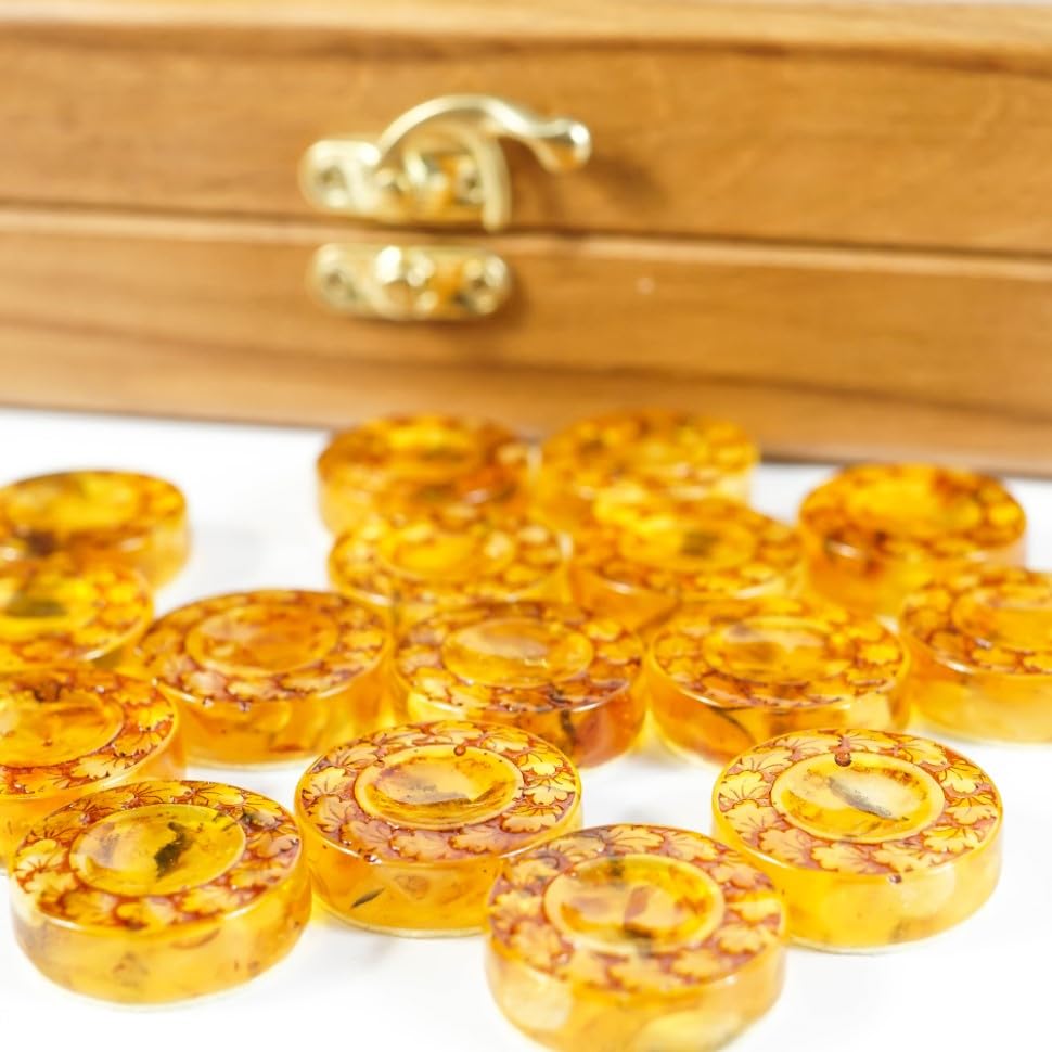 USA Handmade Board Game Backgammon made of Amber and resin in a Wooden case hunters at a halt KIZIMA