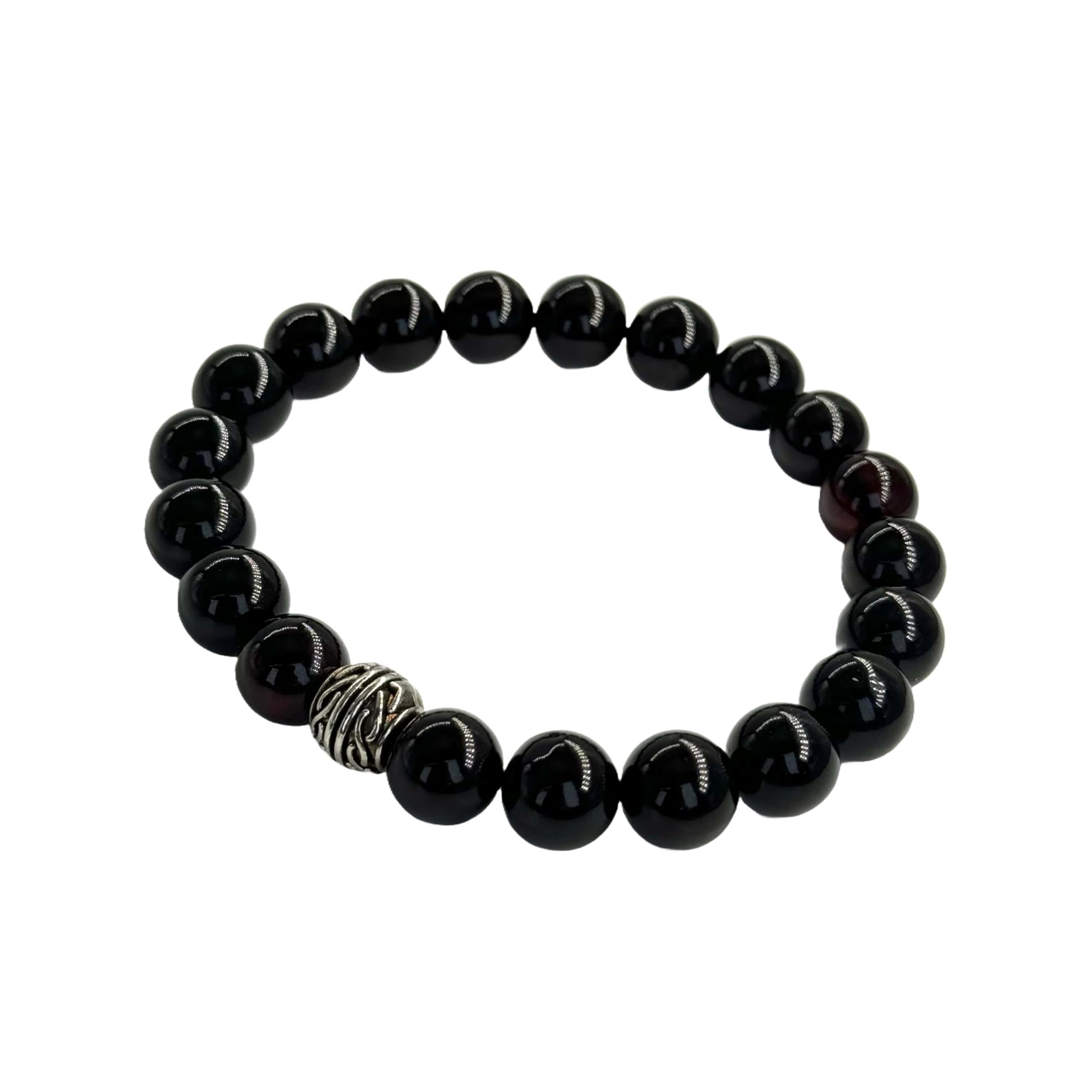 Natural Baltic amber black bracelet for men, 11mm beads, by KIZIMA® — handmade in USA, front view