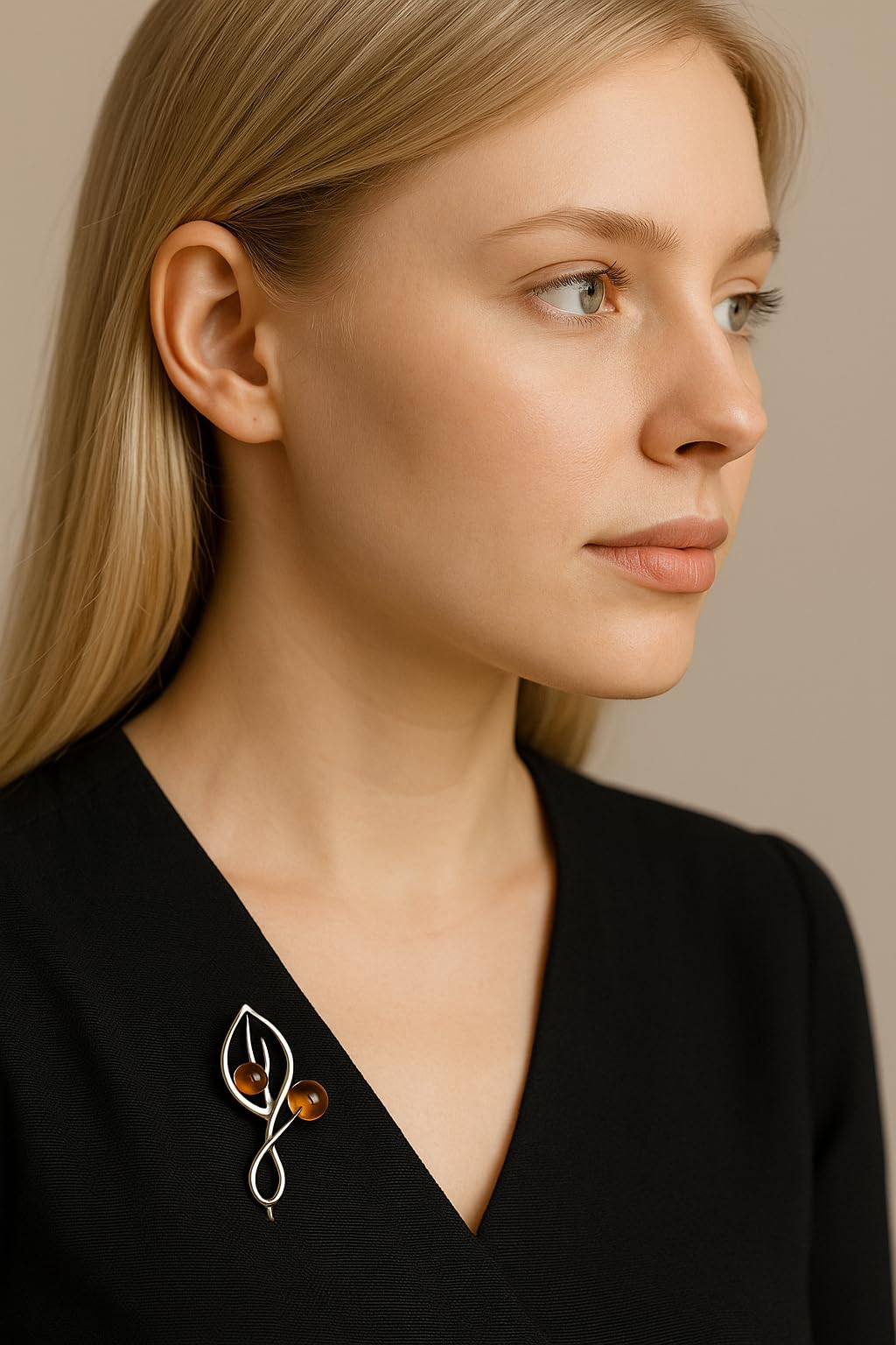 Amber Leaf Brooch – Handmade Baltic Amber Pin – Nature Inspired Gift for Her