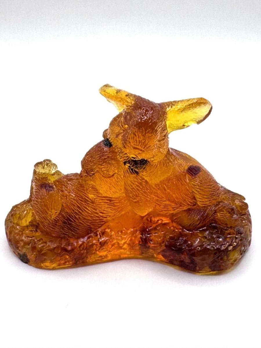 KIZIMA USA Handmade Figurine of Two Rabbits Epoxy Resin Stone of Natural Amber Home Decor Gift Easter