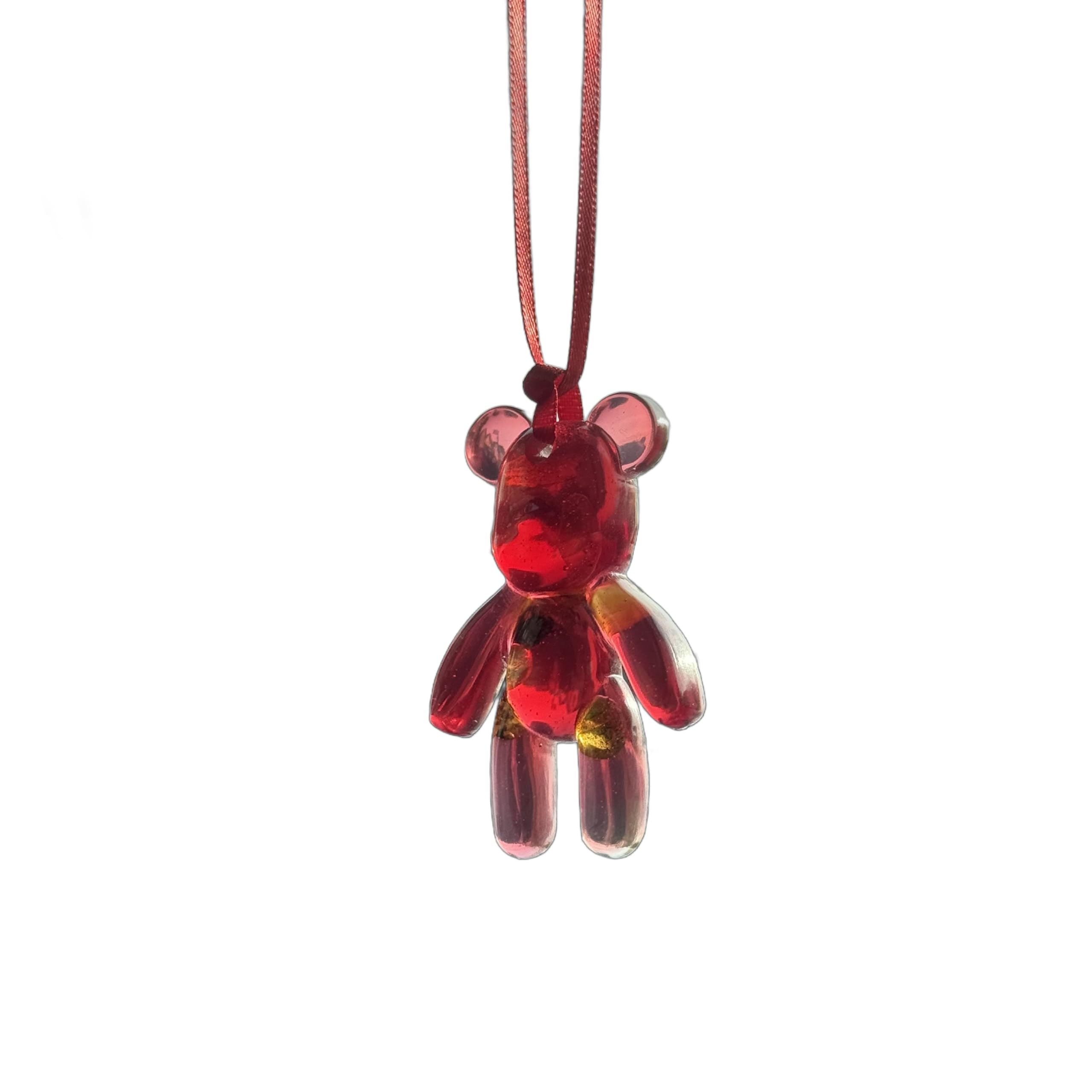 USA KIZIMA Handmade Amber keychain gift for car Bear for Luck and Safety - Red