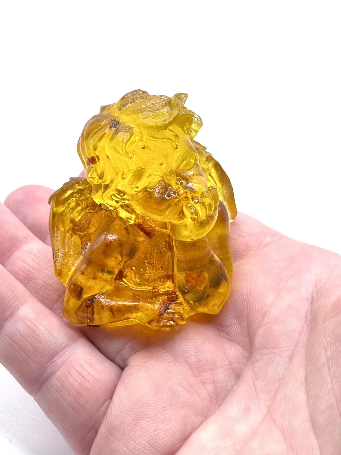 KIZIMA USA Handmade Angel Figurine with Amber, Decorative Home Statue, Golden and Yellow