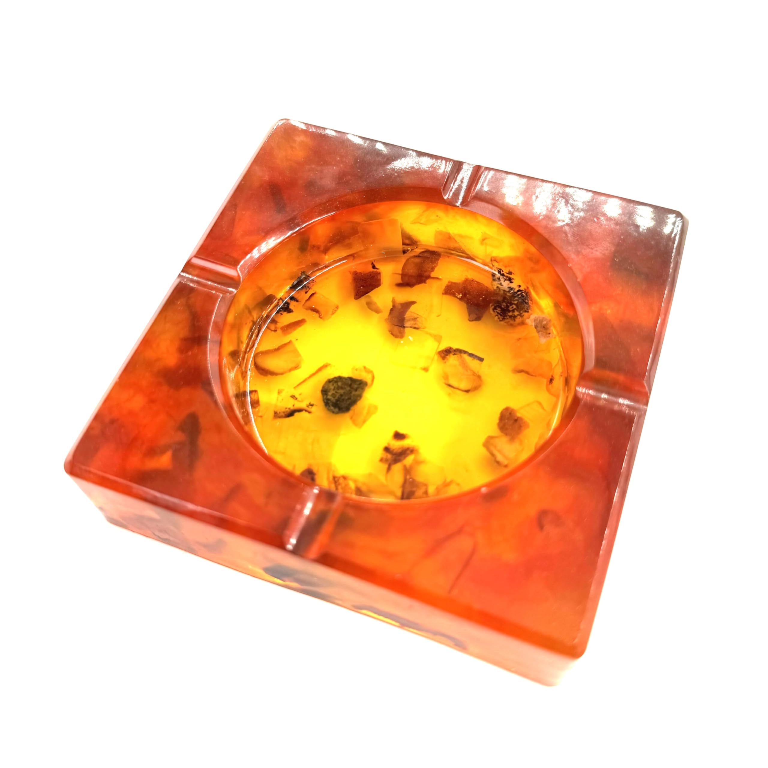 Natural Baltic amber square ashtray, gift for him, by KIZIMA® — handmade in USA, front view