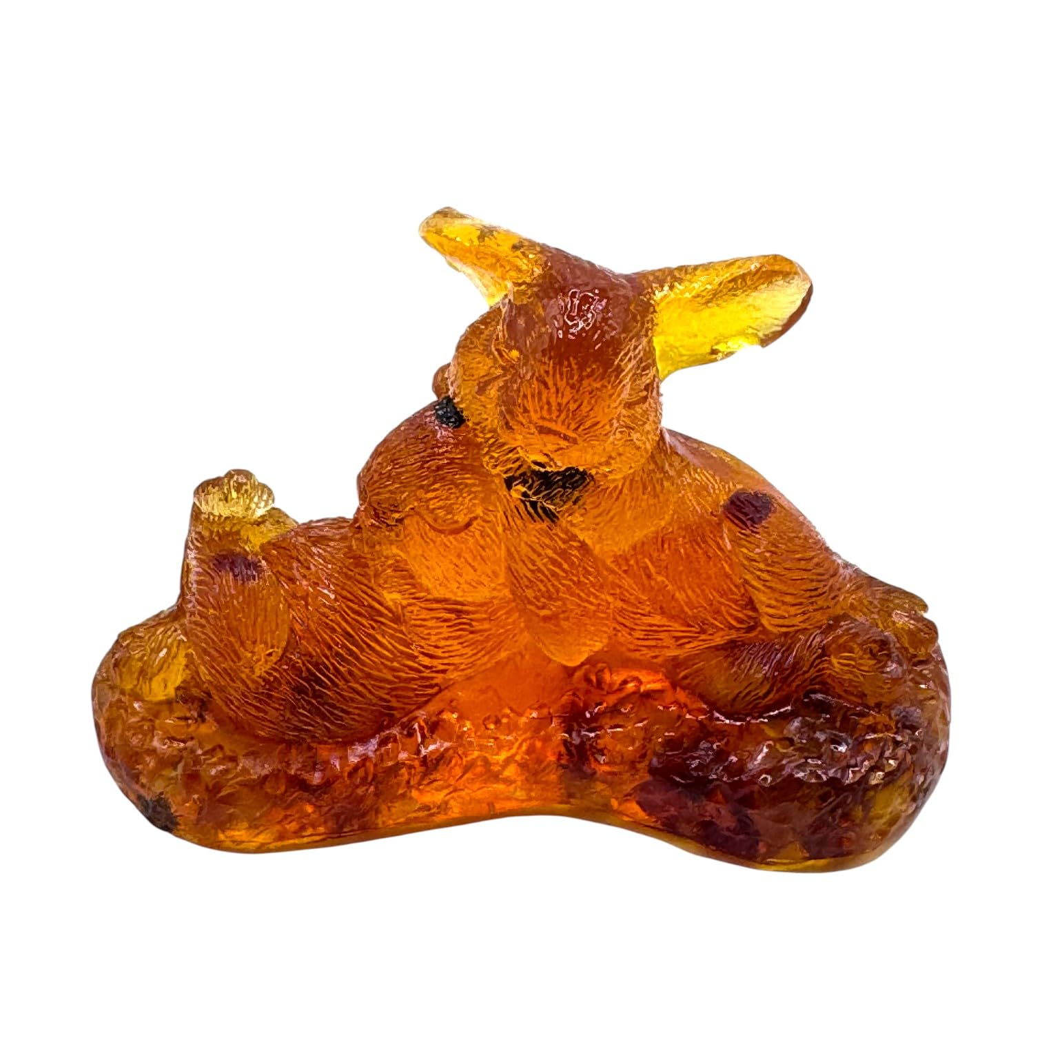 KIZIMA USA Handmade Figurine of Two Rabbits Epoxy Resin Stone of Natural Amber Home Decor Gift Easter