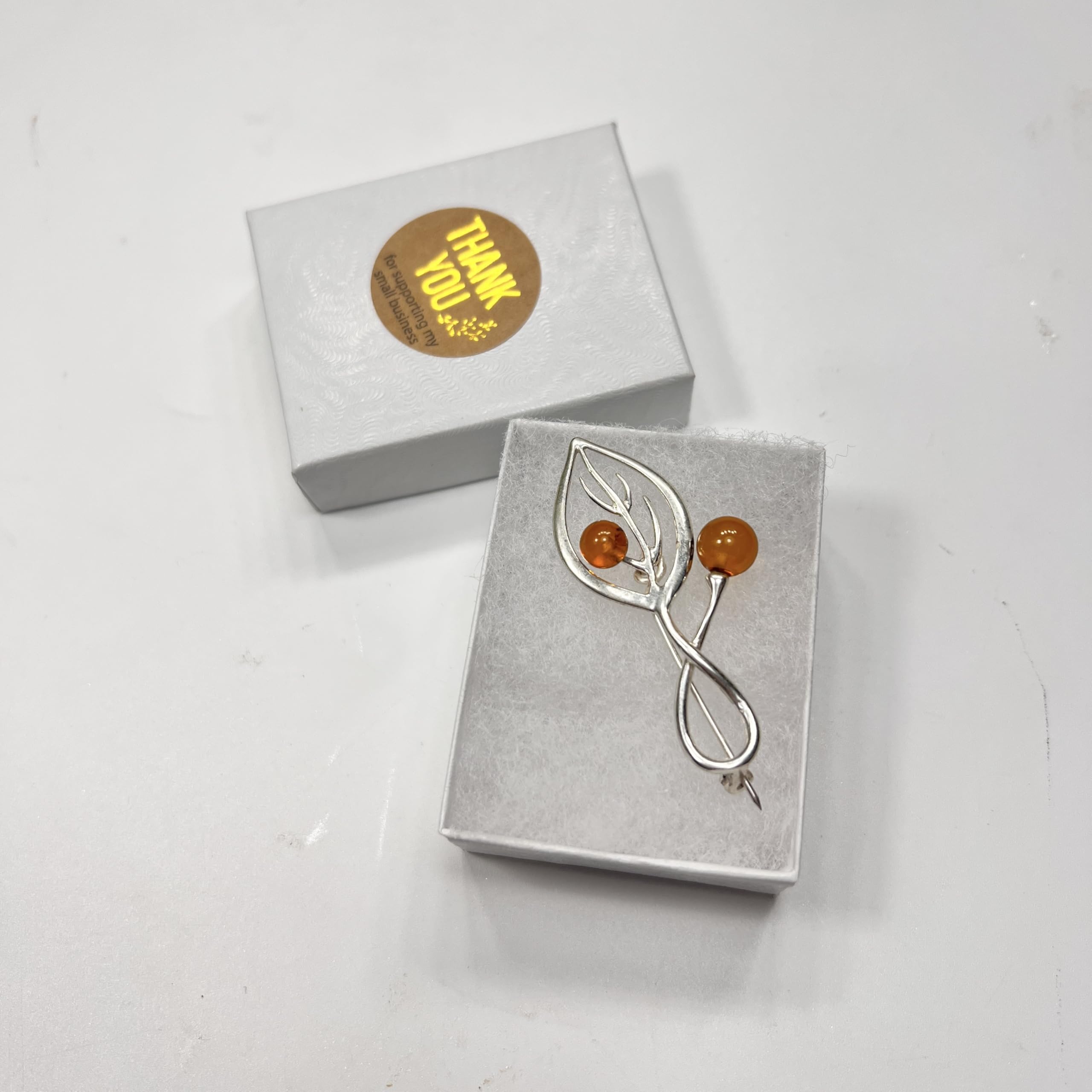 Amber Leaf Brooch – Handmade Baltic Amber Pin – Nature Inspired Gift for Her
