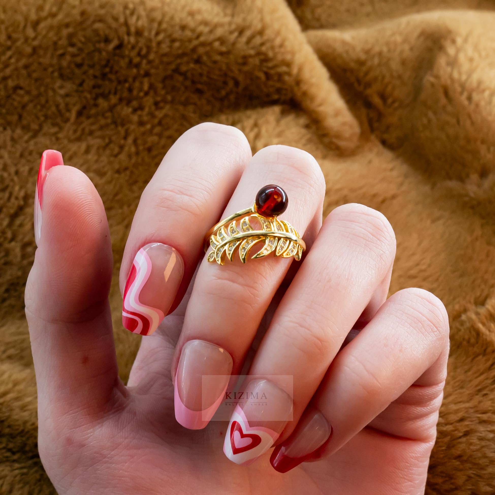 Handmade Baltic Sphere Amber Ring Authors design
