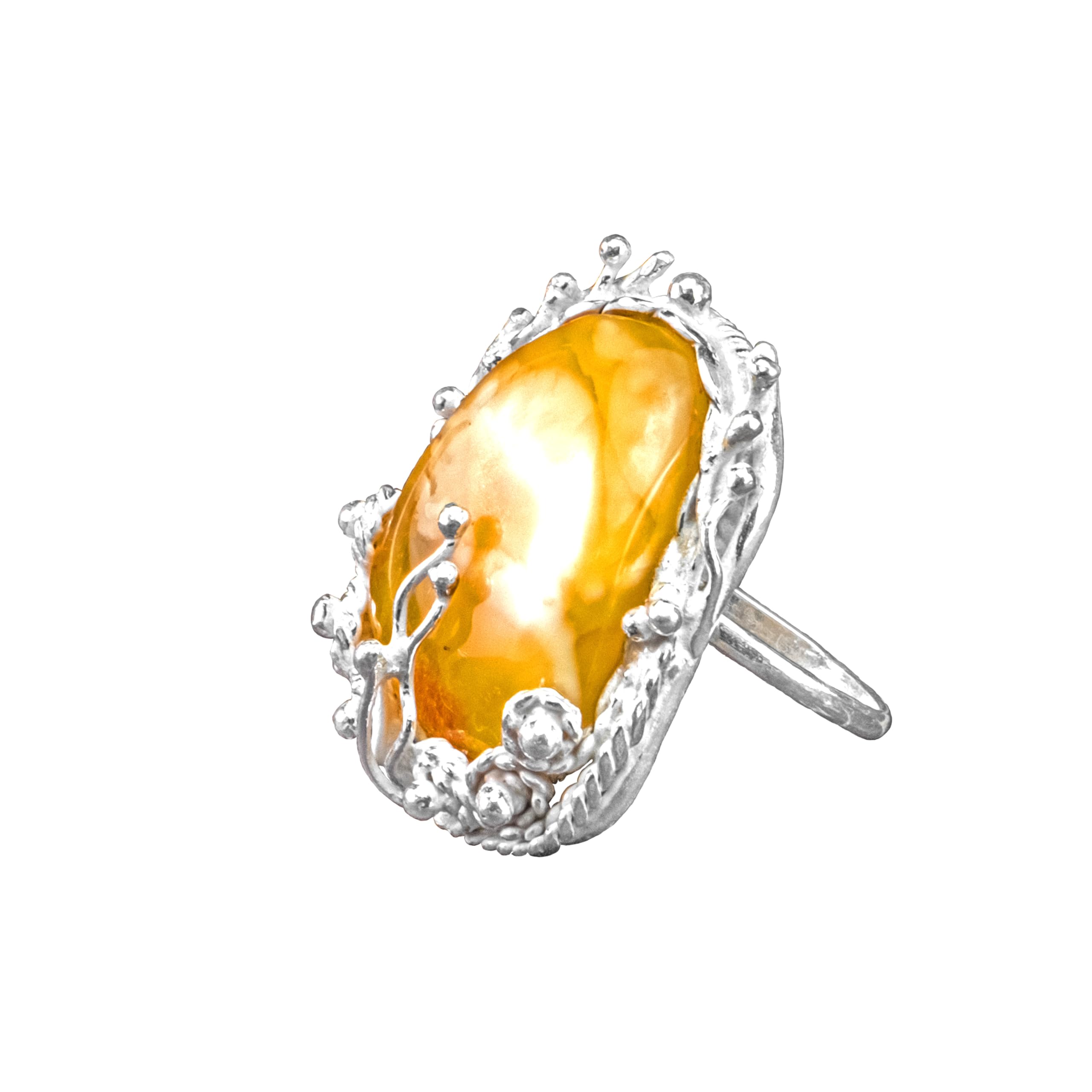 Natural Baltic amber ring, handmade statement gift, by KIZIMA® — handmade in USA, front view