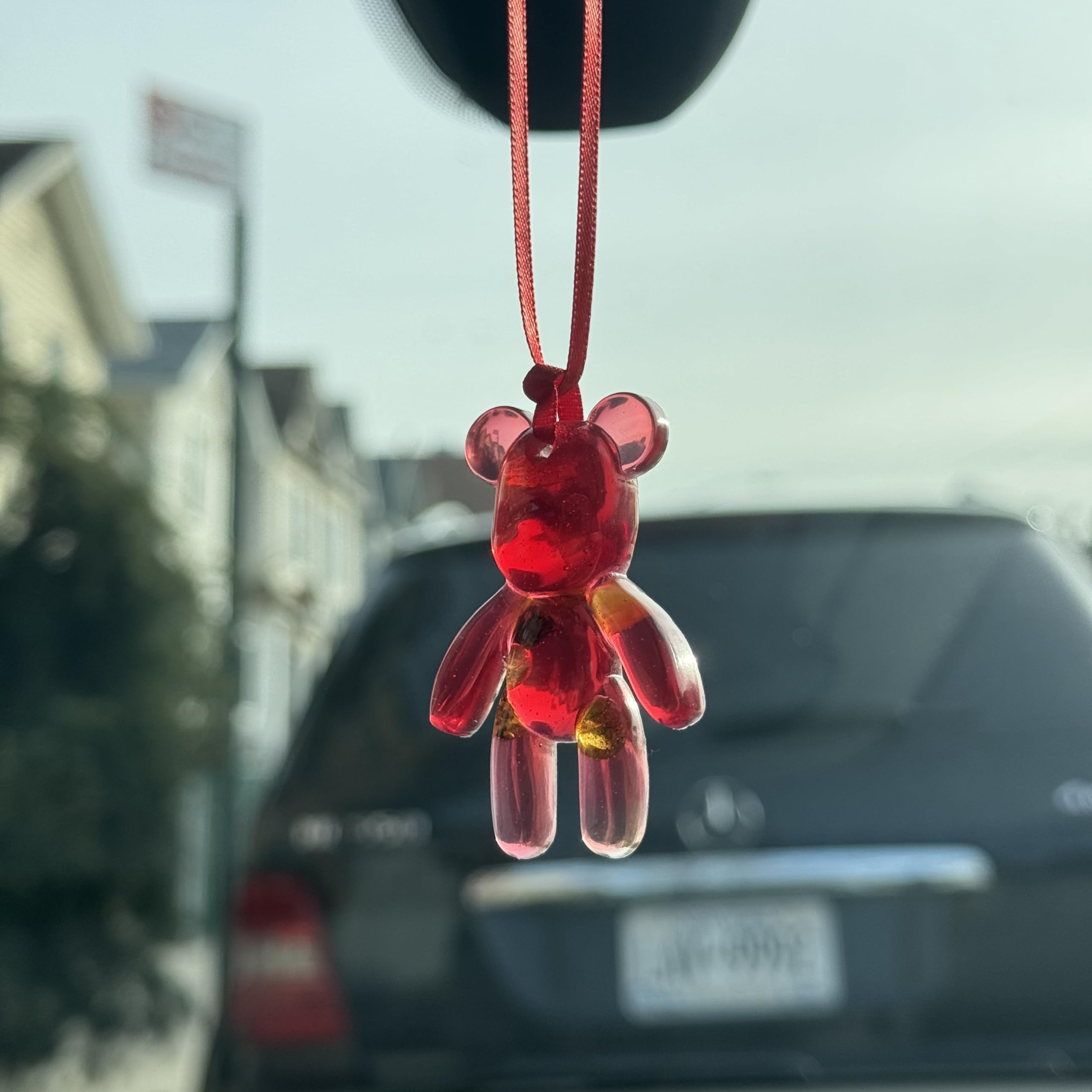 USA KIZIMA Handmade Amber keychain gift for car Bear for Luck and Safety - Red