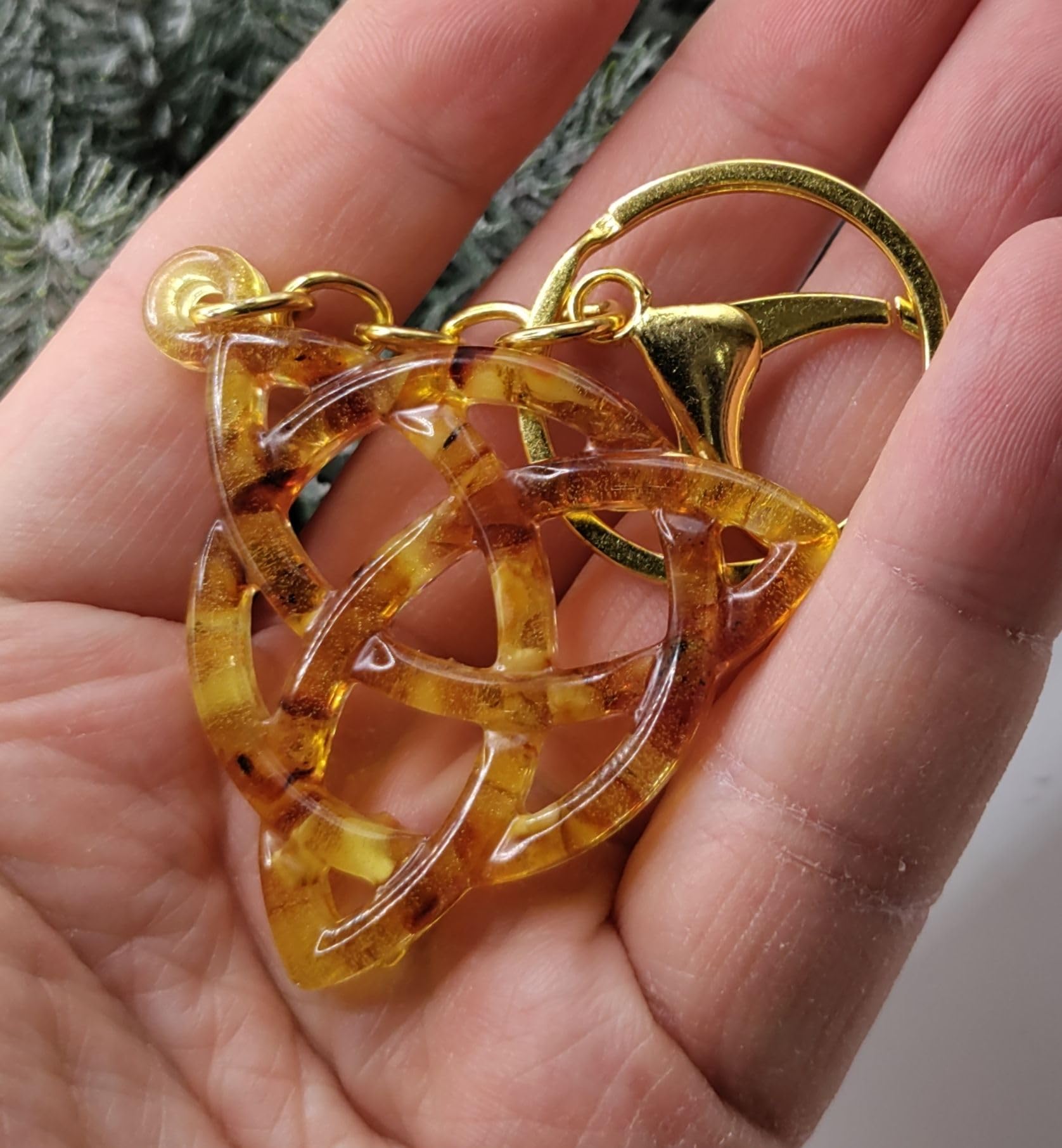 KIZIMA USA Handmade Amber TRIAD Keychain Pendant for Bag Universal Lucky Charm Car Accessory