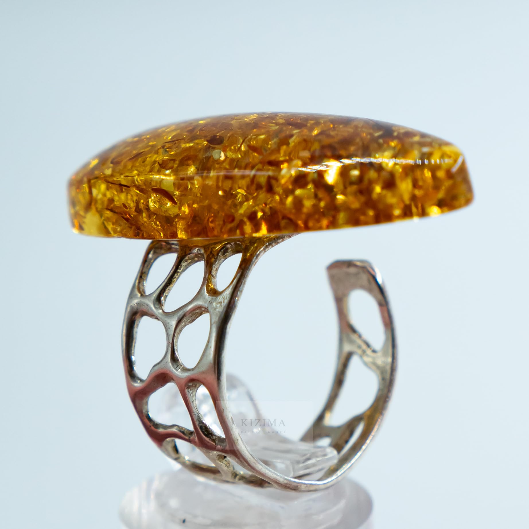 USA Ring Certified Natural Cognac Gem Amber Authors design Handmade KIZIMA