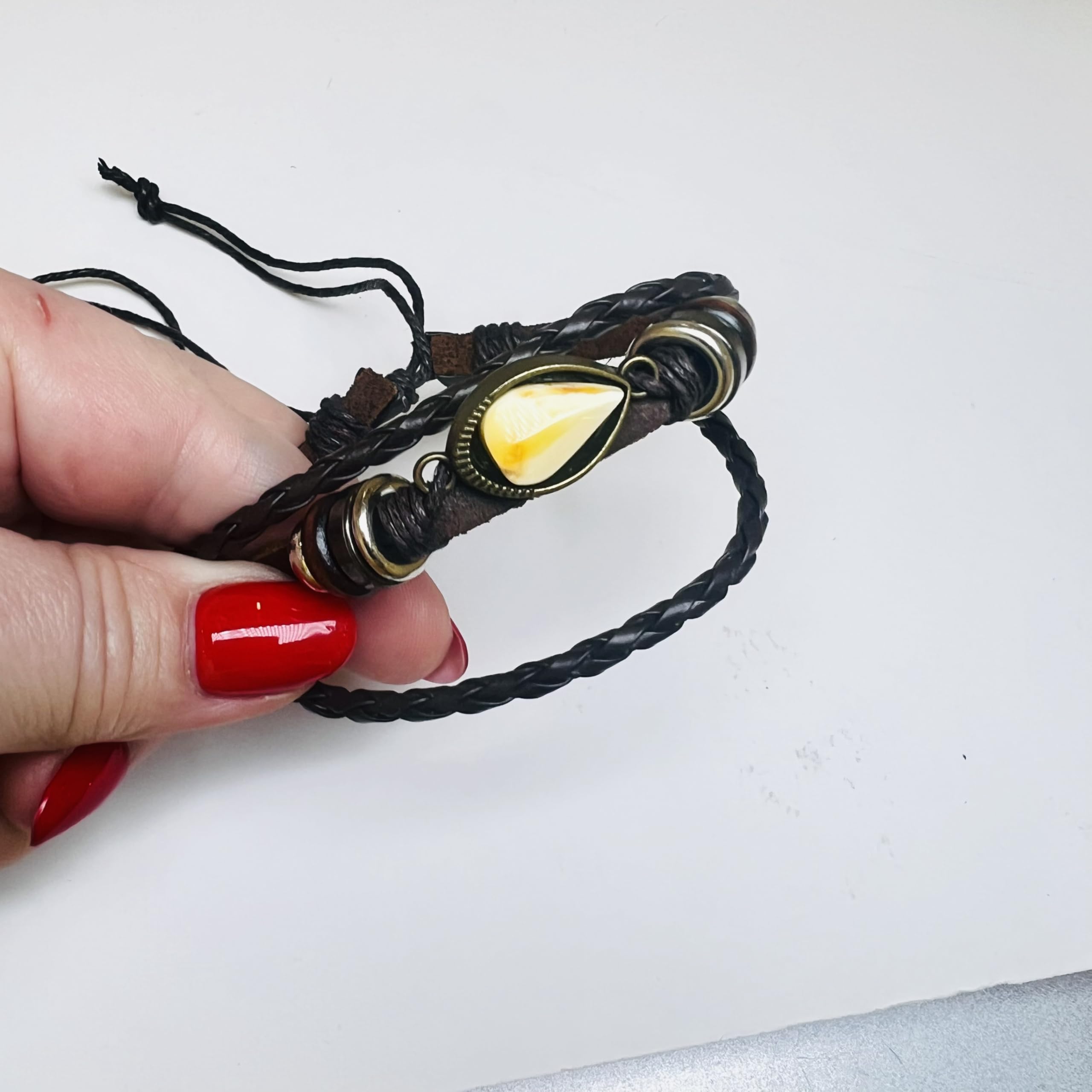 USA Handmade leather Bracelet with Baltic amber KIZIMA