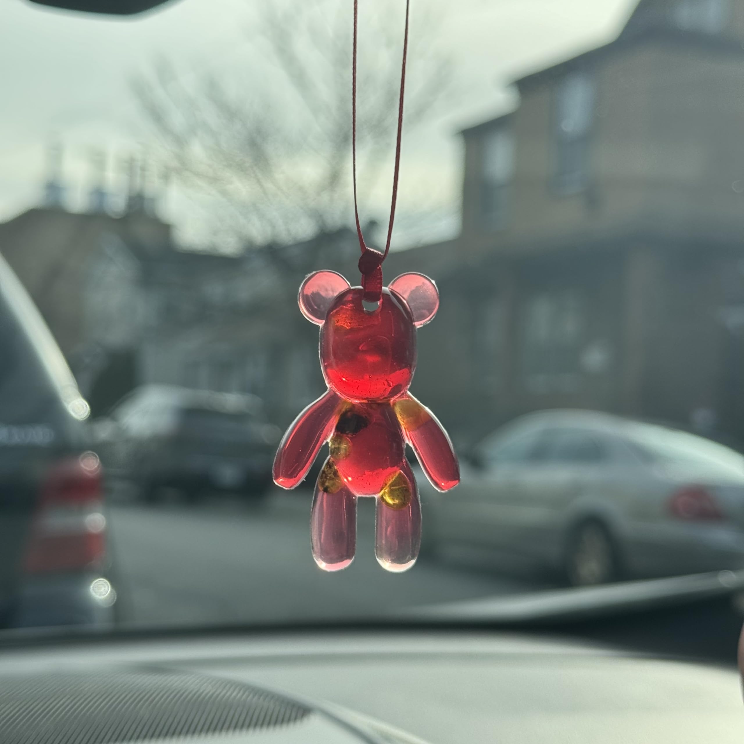 USA KIZIMA Handmade Amber keychain gift for car Bear for Luck and Safety - Red