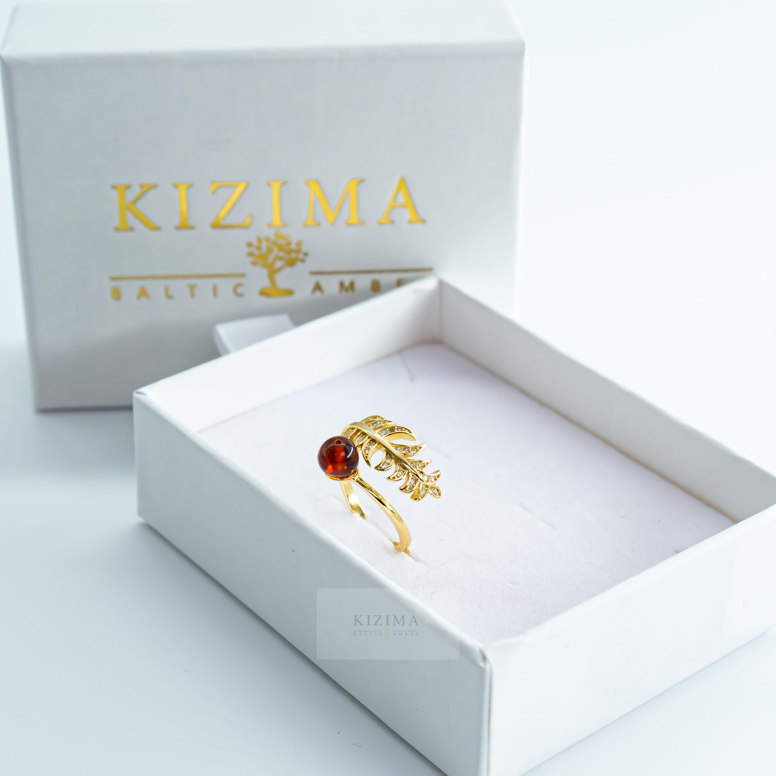 Handmade Baltic Sphere Amber Ring Authors design