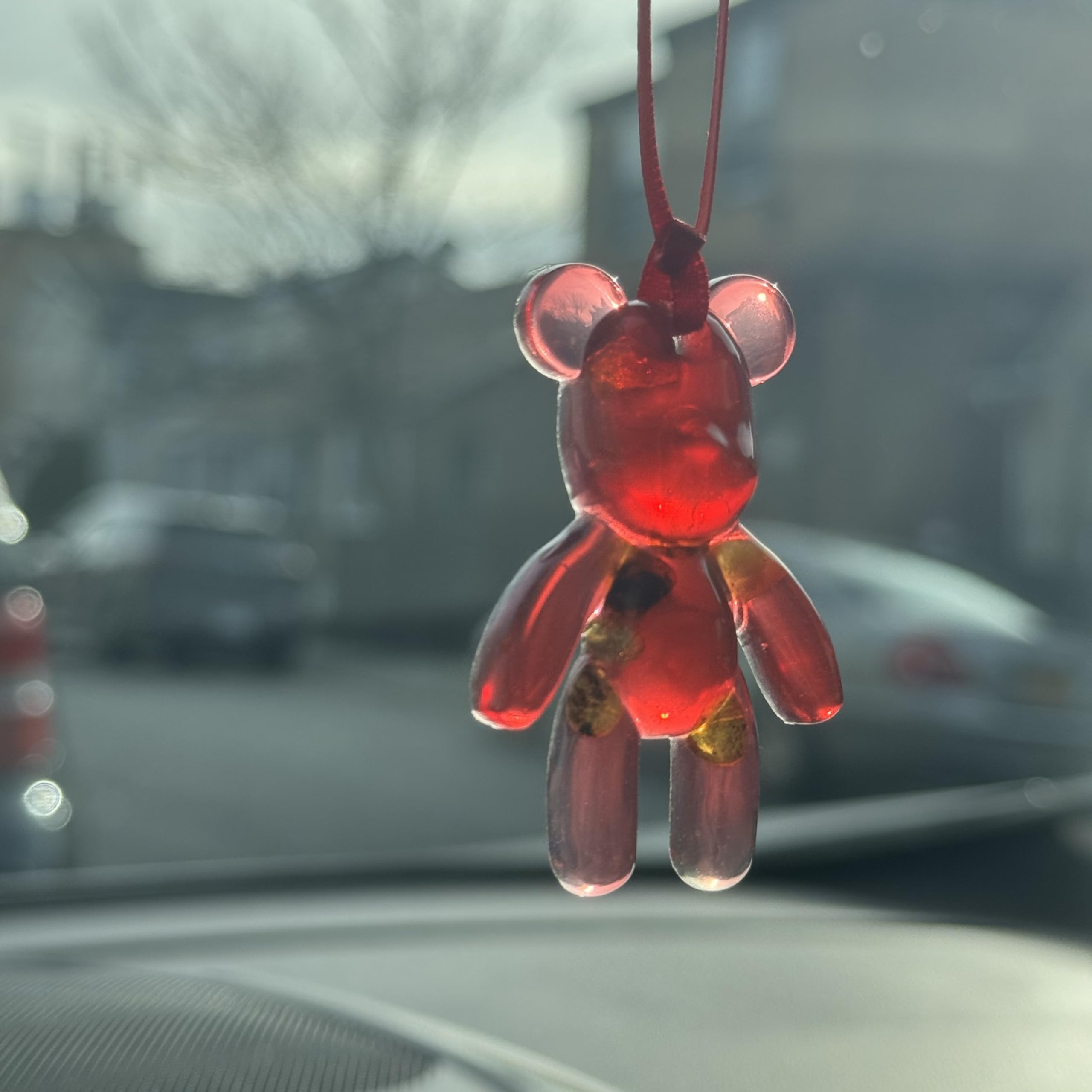 USA KIZIMA Handmade Amber keychain gift for car Bear for Luck and Safety - Red