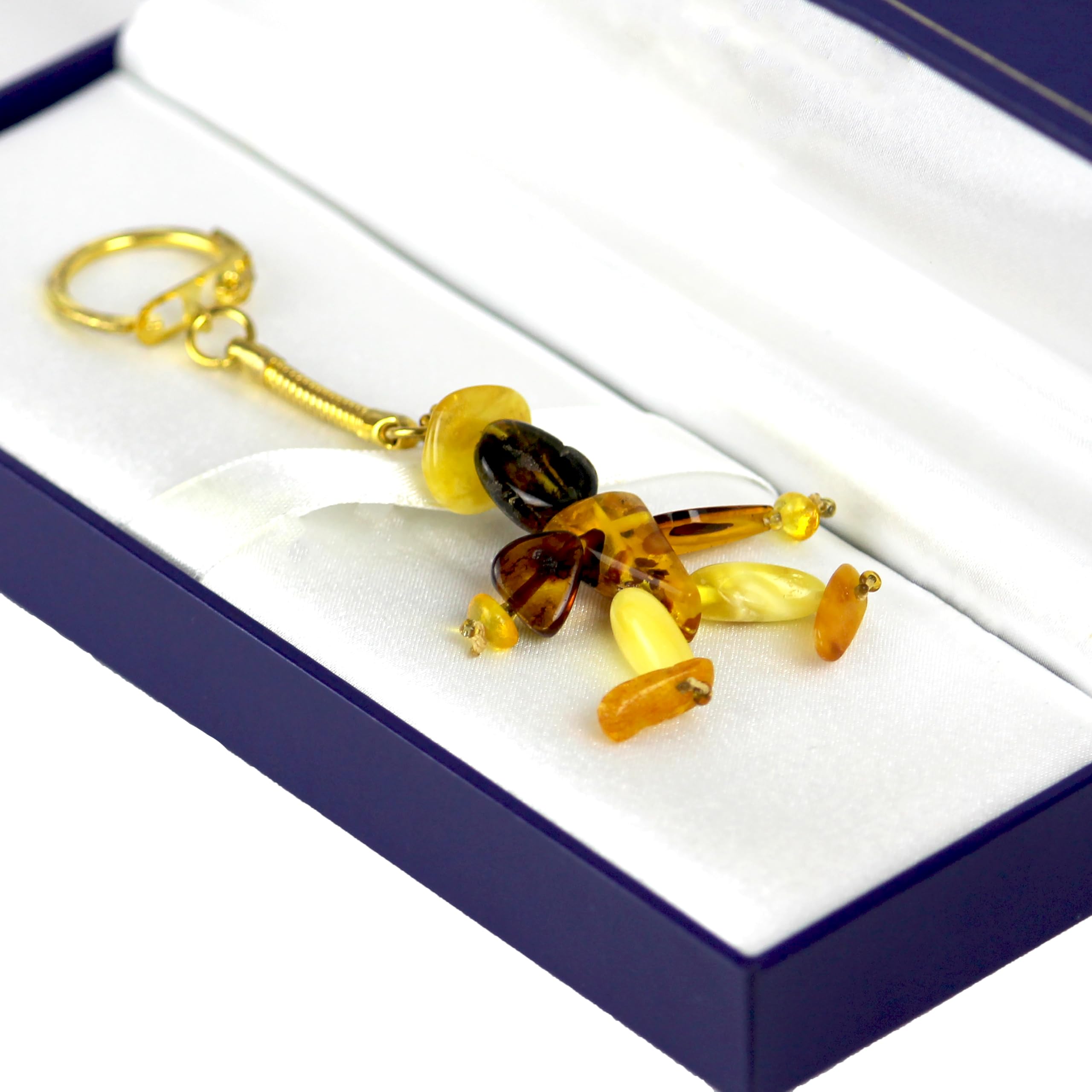 Handmade Amber Keychain – Natural Baltic Amber Man-Shaped Charm – Car Accessory or Gift for Men – Protective Amulet