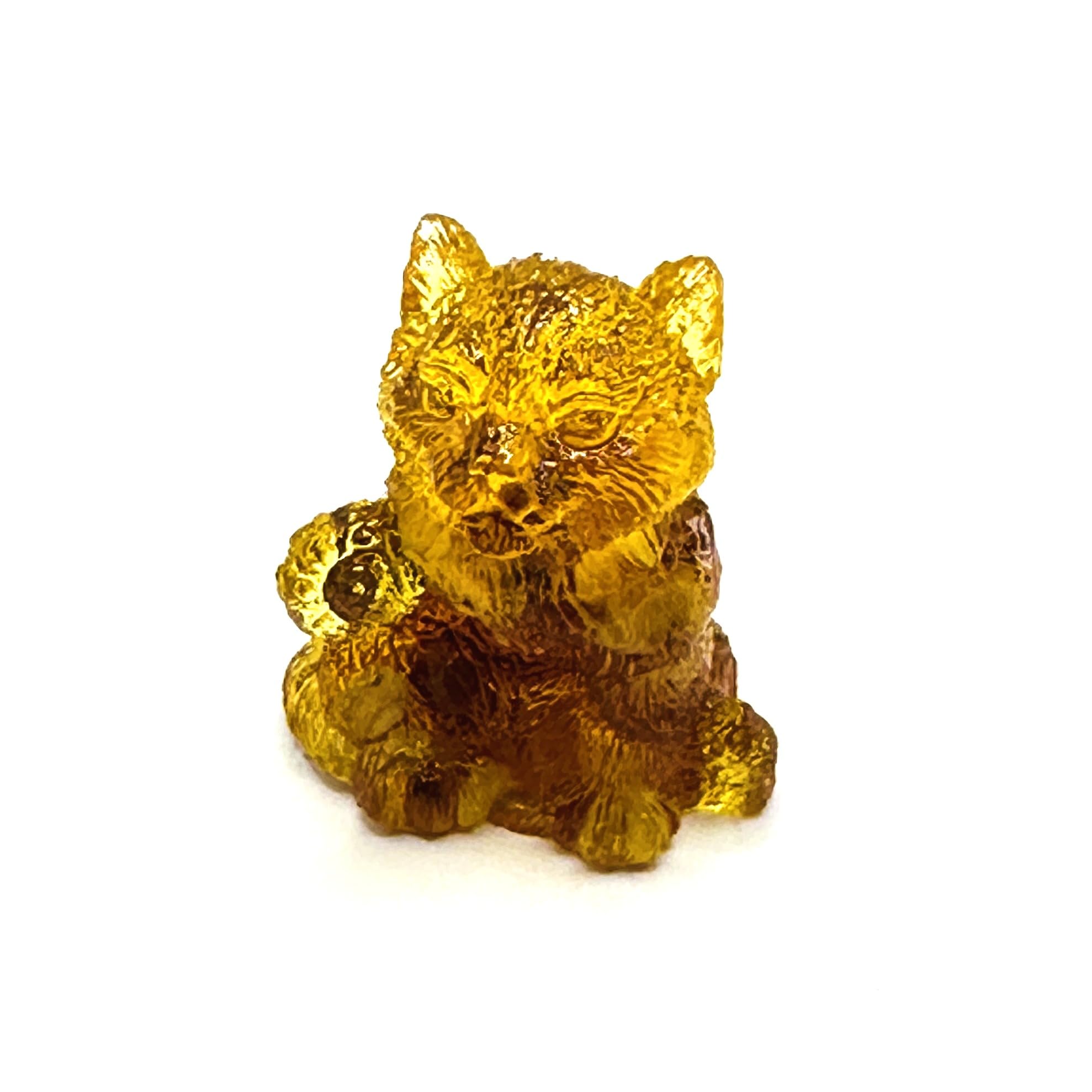 USA Handmade Amber Glass Cat Figurine, Decorative Home Accent, Collectible Cat Sculpture, KIZIMA