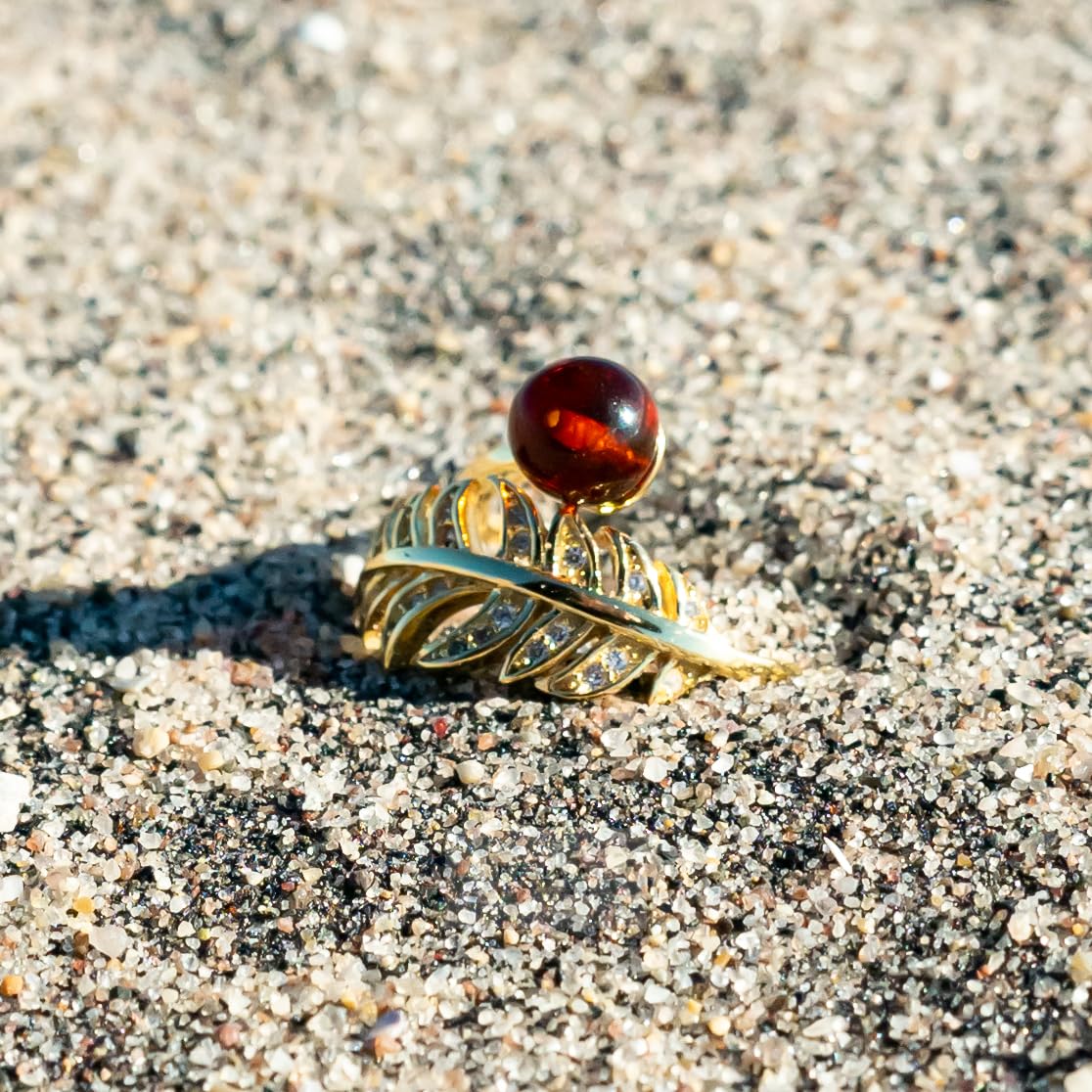 Handmade Baltic Sphere Amber Ring Authors design