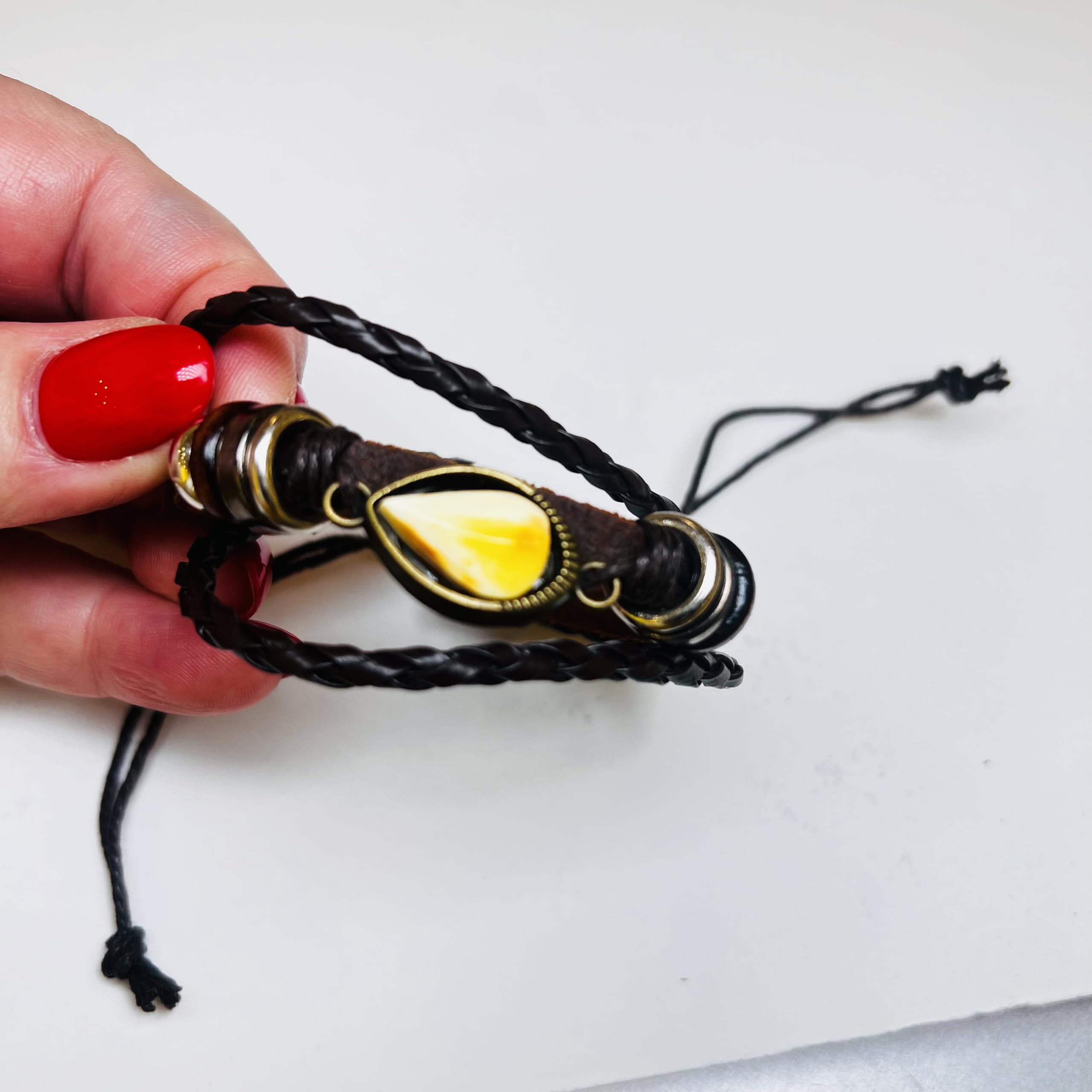 USA Handmade leather Bracelet with Baltic amber KIZIMA