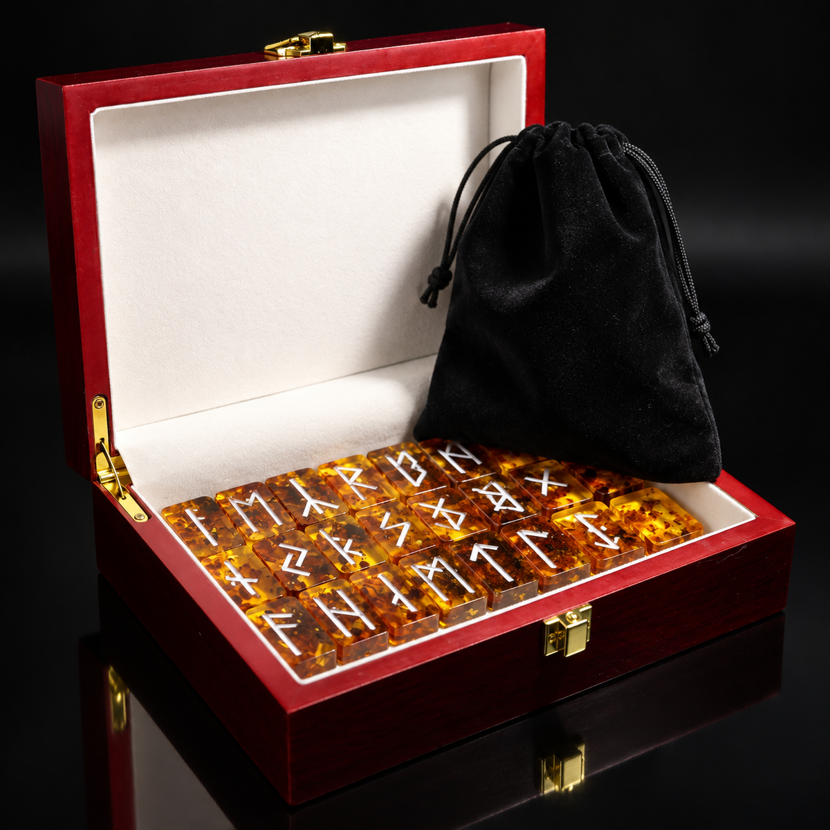 Baltic Amber Rune Set by KIZIMA® — genuine natural Baltic amber runes, handmade in USA, close-up