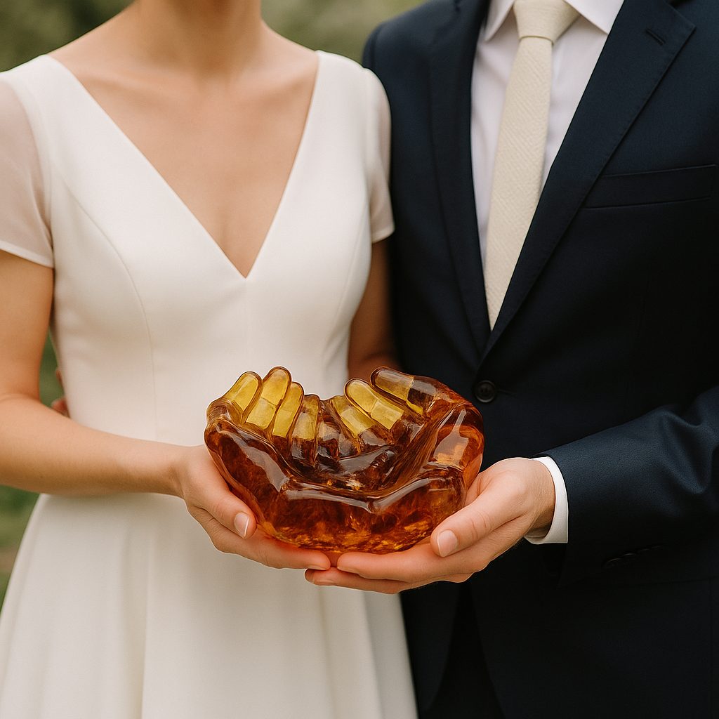 Amber Hands of Love Bowl Baltic Amber Wedding and Anniversary Gift Ring Holder