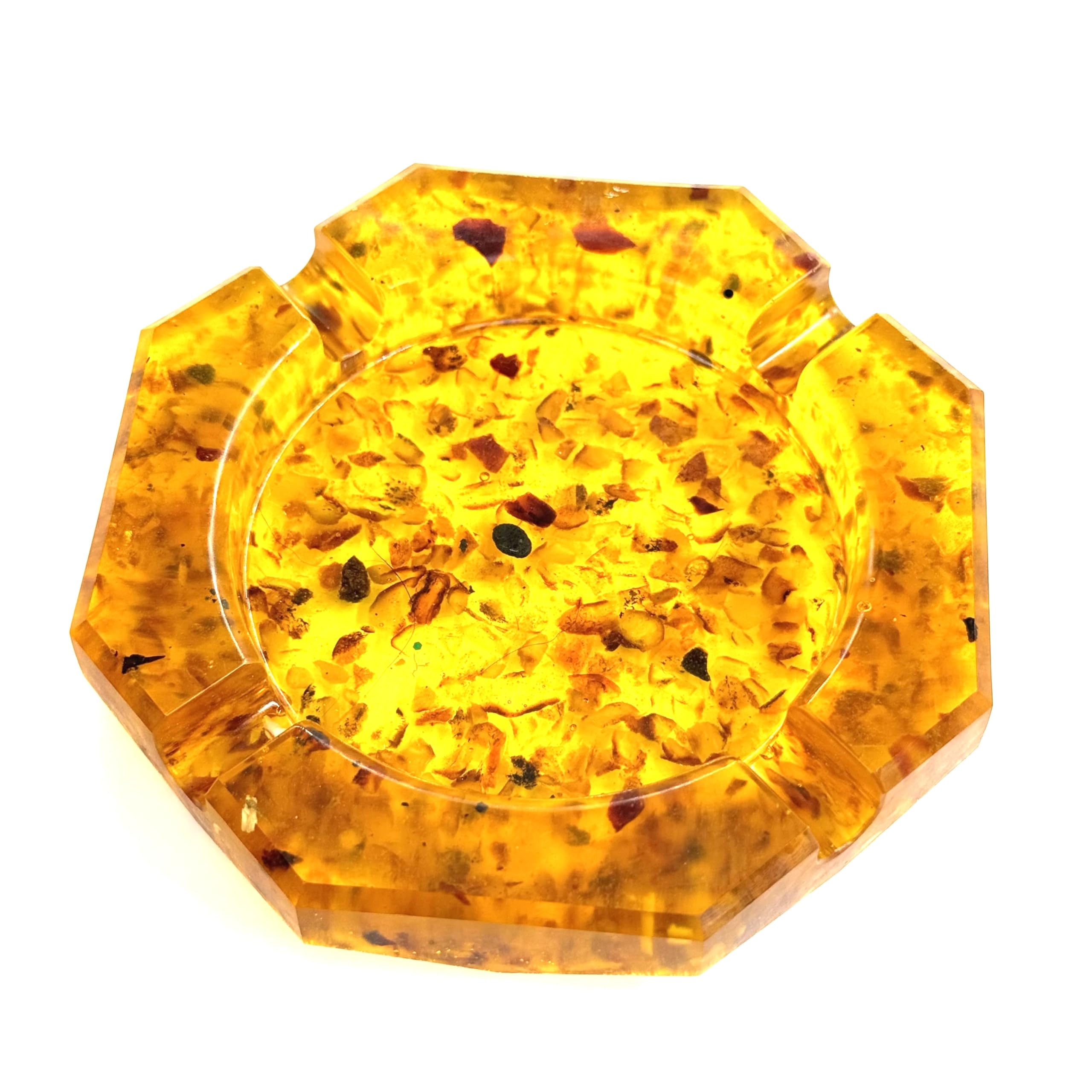 Natural Baltic amber octagon ashtray, home decor, by KIZIMA® — handmade in USA, front view