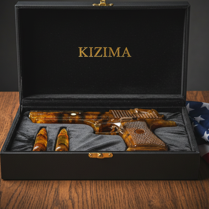 Made in USA Natural Baltic Amber Gun Figurine Collectible Decor KIZIMA®