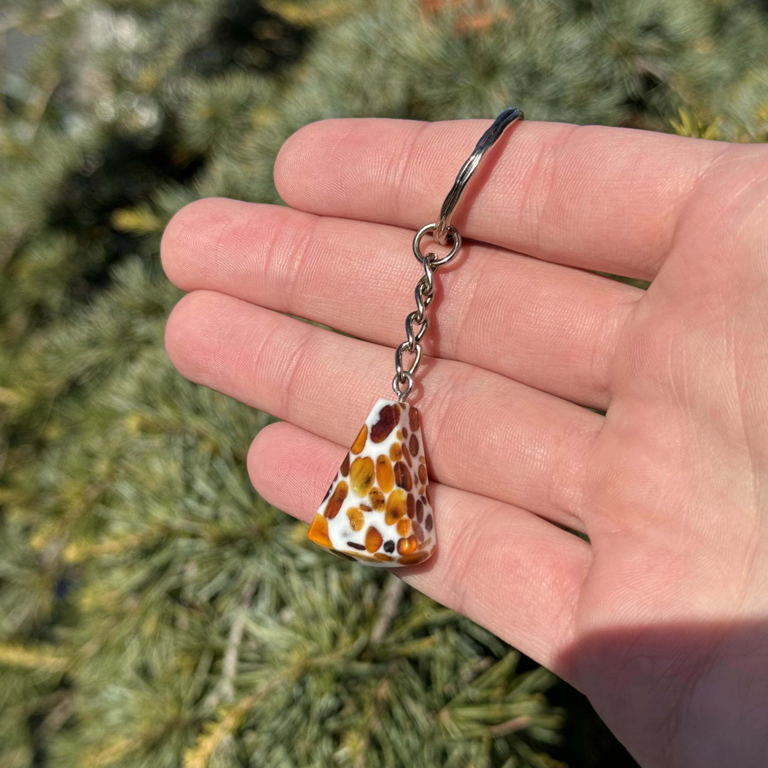USA KIZIMA HANDMADE Amber Dark Triangle keychain accessories gift for Luck and Well-Beings