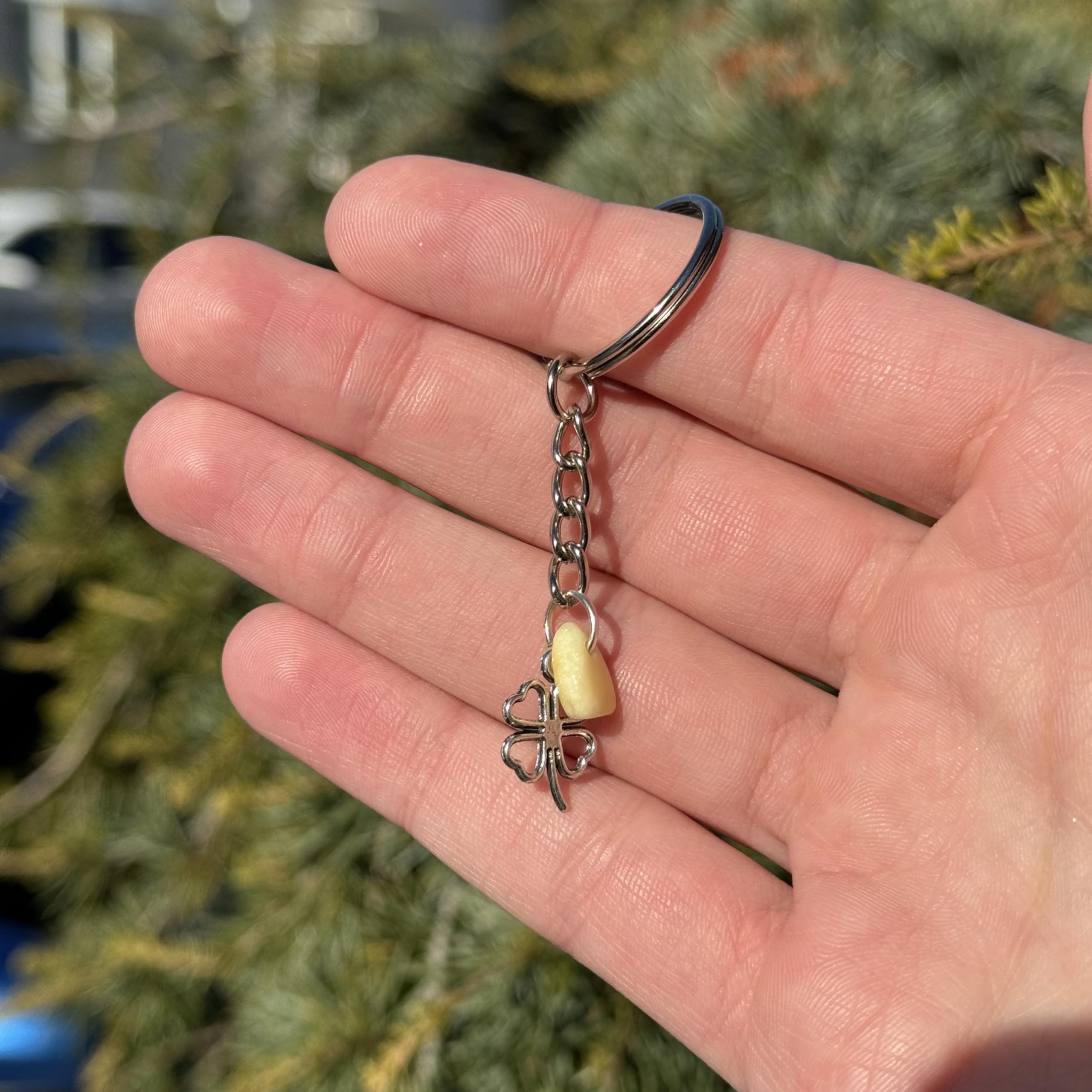 KIZIMA USA Handmade Keychain Clover Baltic Amber Accessories For Good Luck Prosperity And Safety Gift For Him Gift For Her