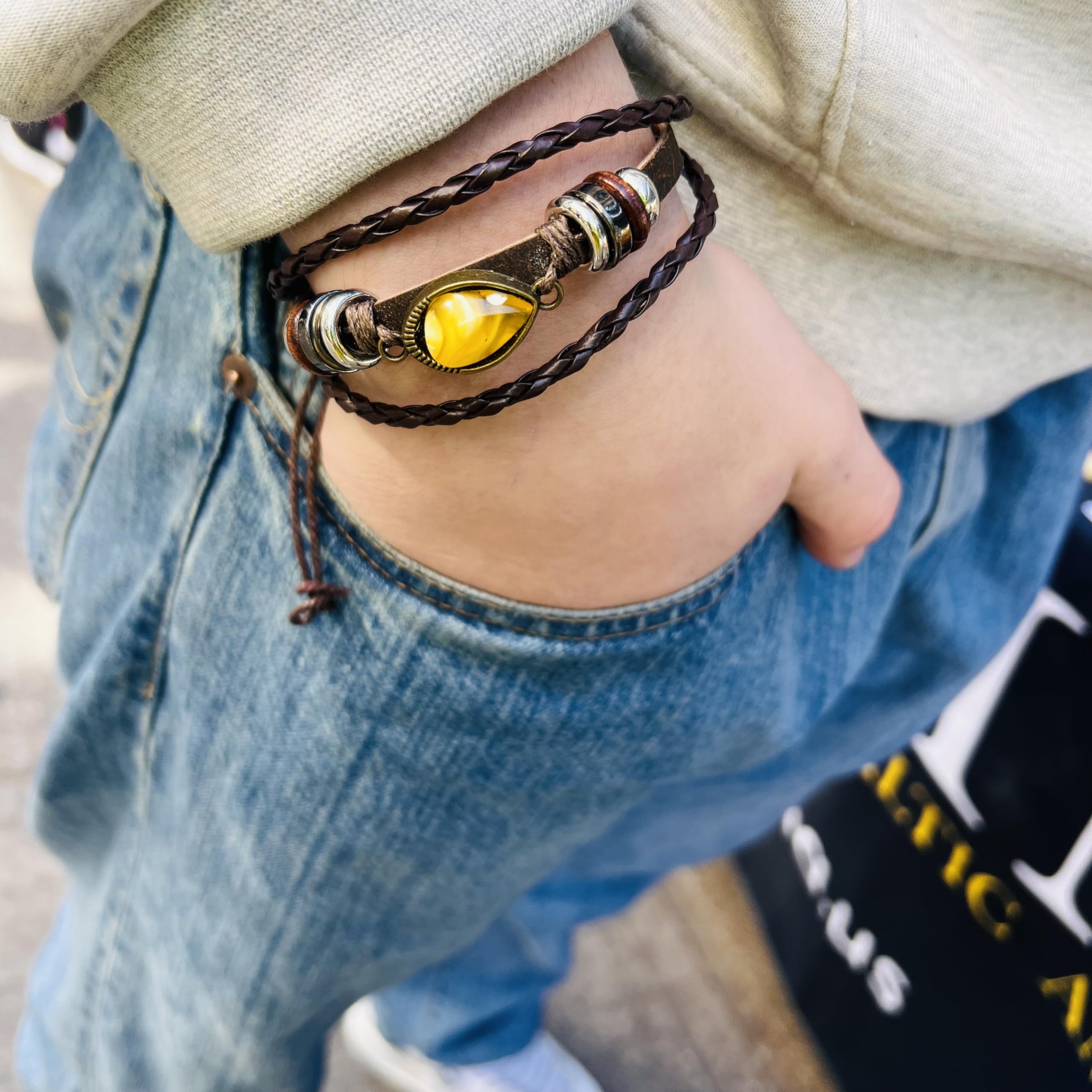 USA Handmade leather Bracelet with Baltic amber KIZIMA