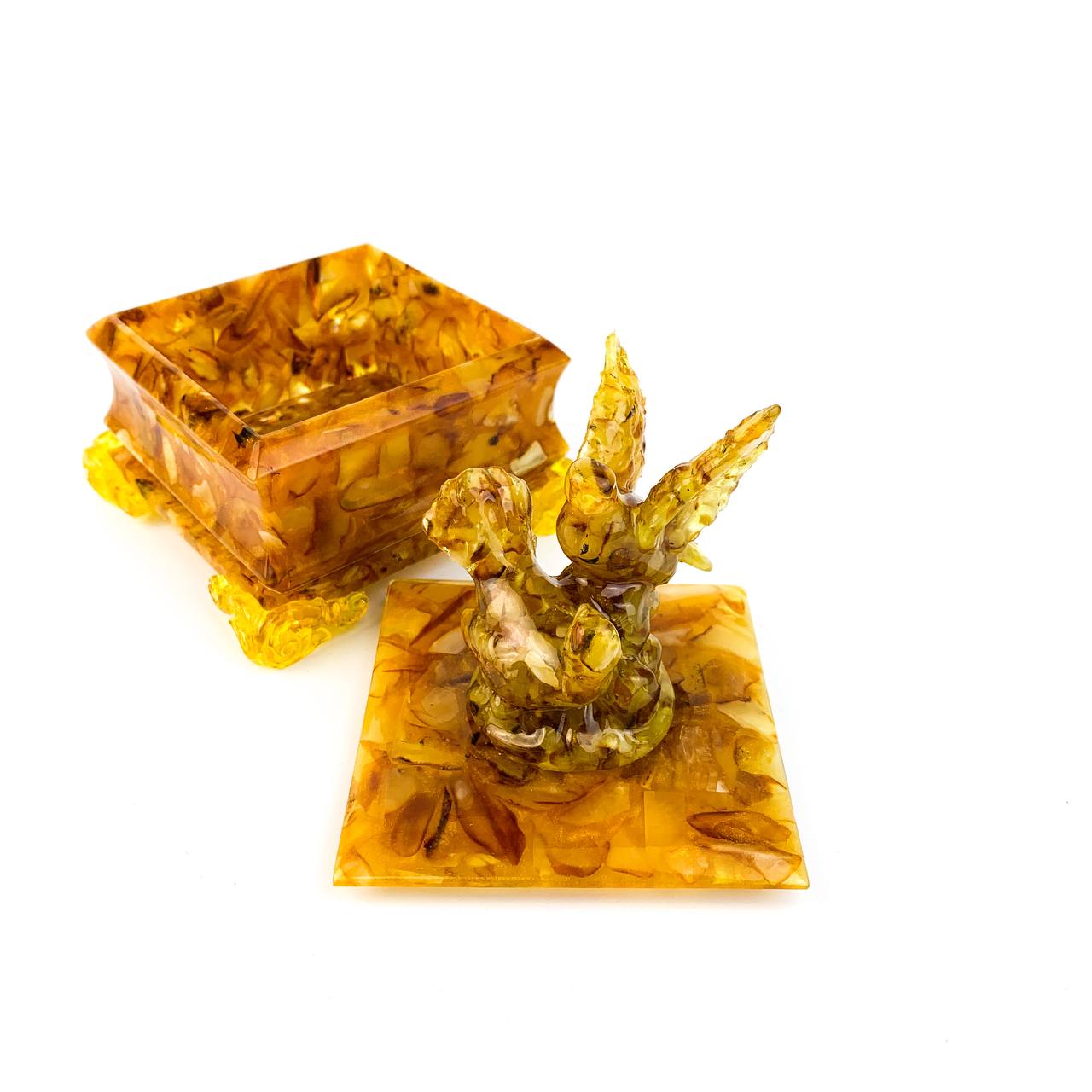 USA Handmade Box-Doves Pigeon NATURAL Baltic Amber for jewelry KIZIMA