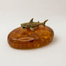 Brass shark figurine on Baltic amber base, handmade by KIZIMA New York