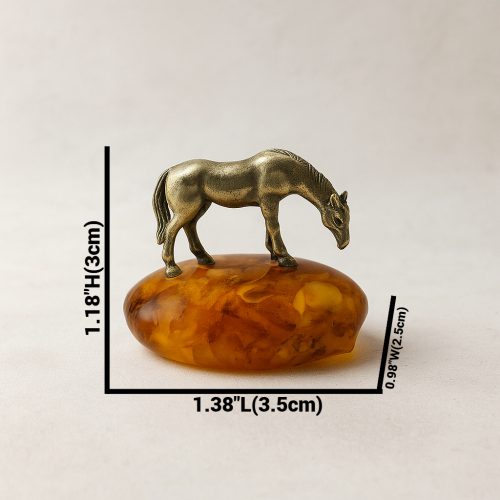 USA Handmade Brass Horse Figurine on Amber - KIZIMA