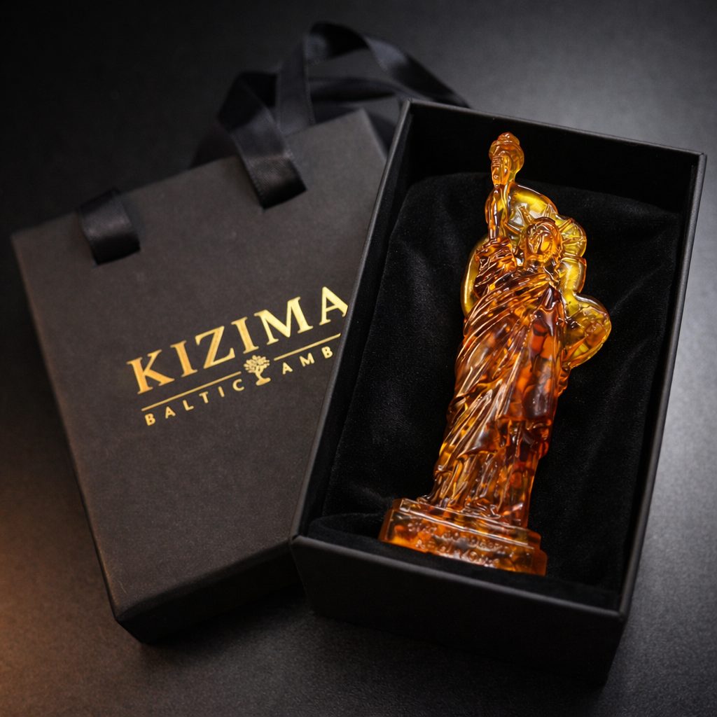 Baltic amber Statue of Liberty figurine, handmade by KIZIMA New York