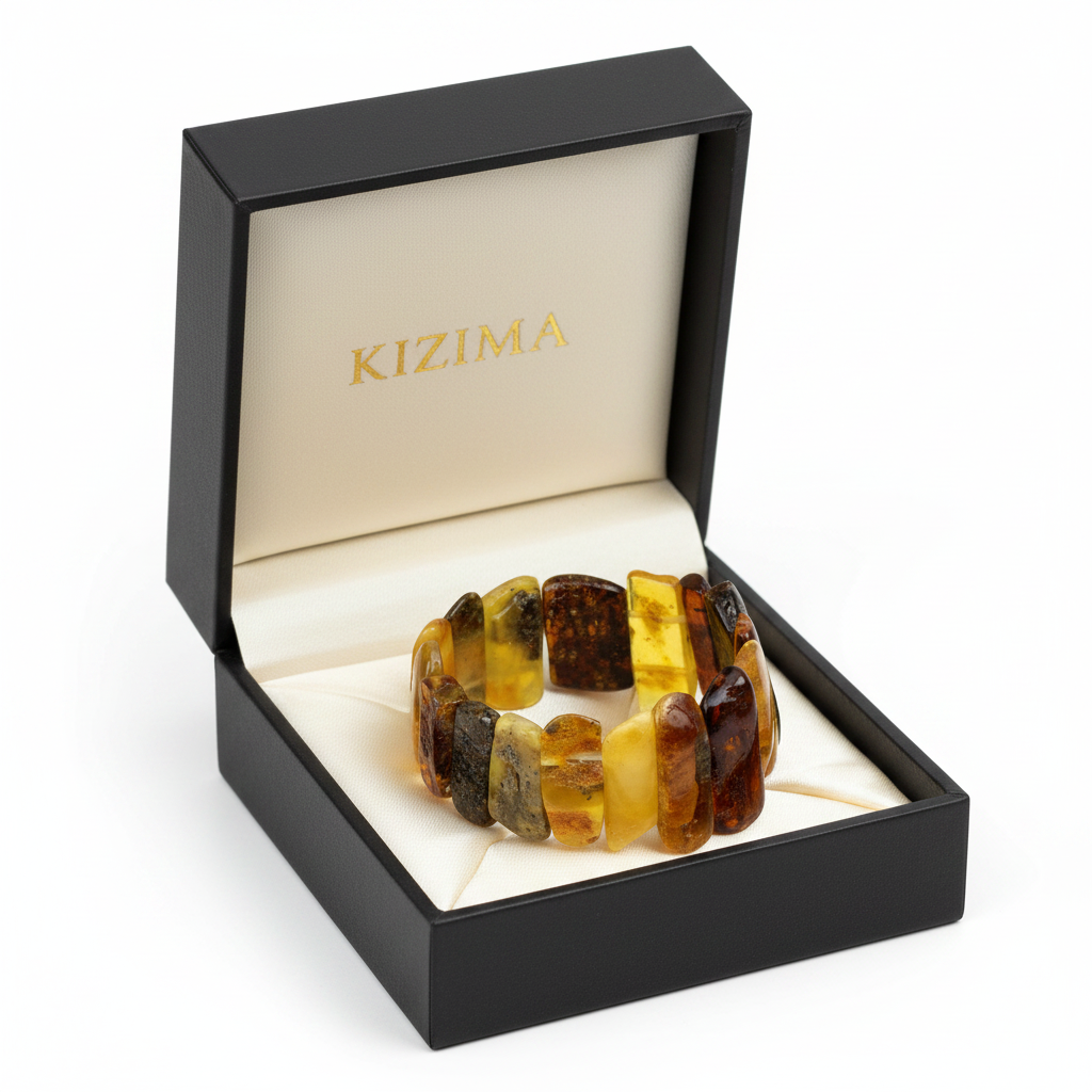 Multi-color amber bracelet for women by KIZIMA® — handmade in USA, detail view