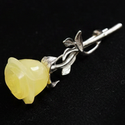 Baltic amber rose brooch — genuine Baltic amber, handcrafted in USA by KIZIMA®, front view